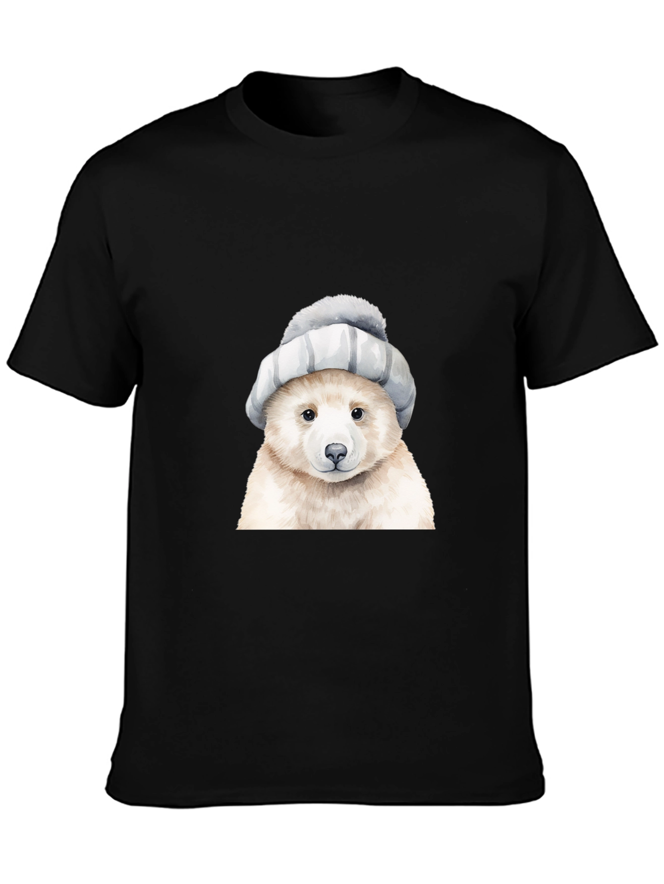 Bear in Hat Graphic Tee - Casual Black T-Shirt