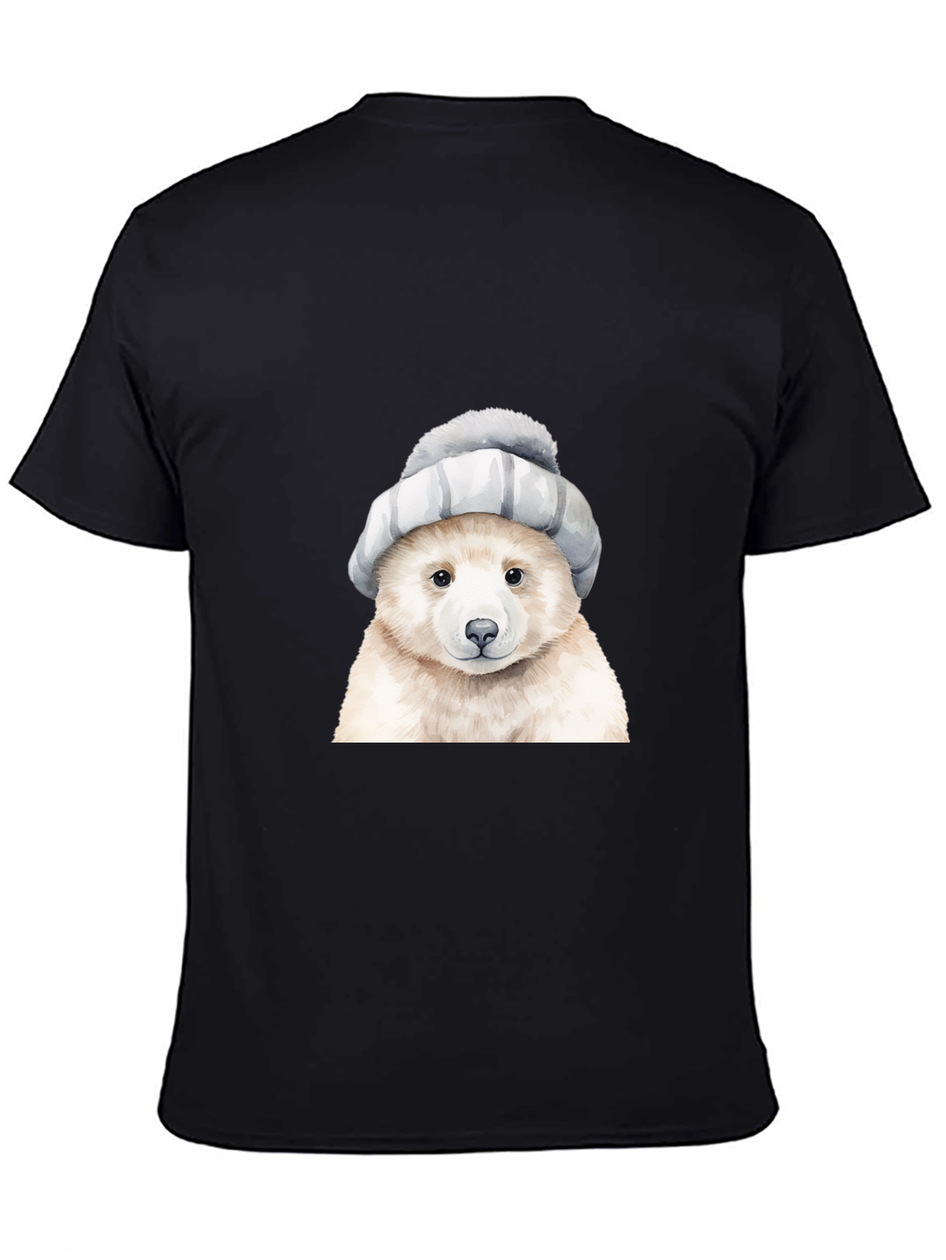 Bear in Hat Graphic Tee - Casual Black T-Shirt