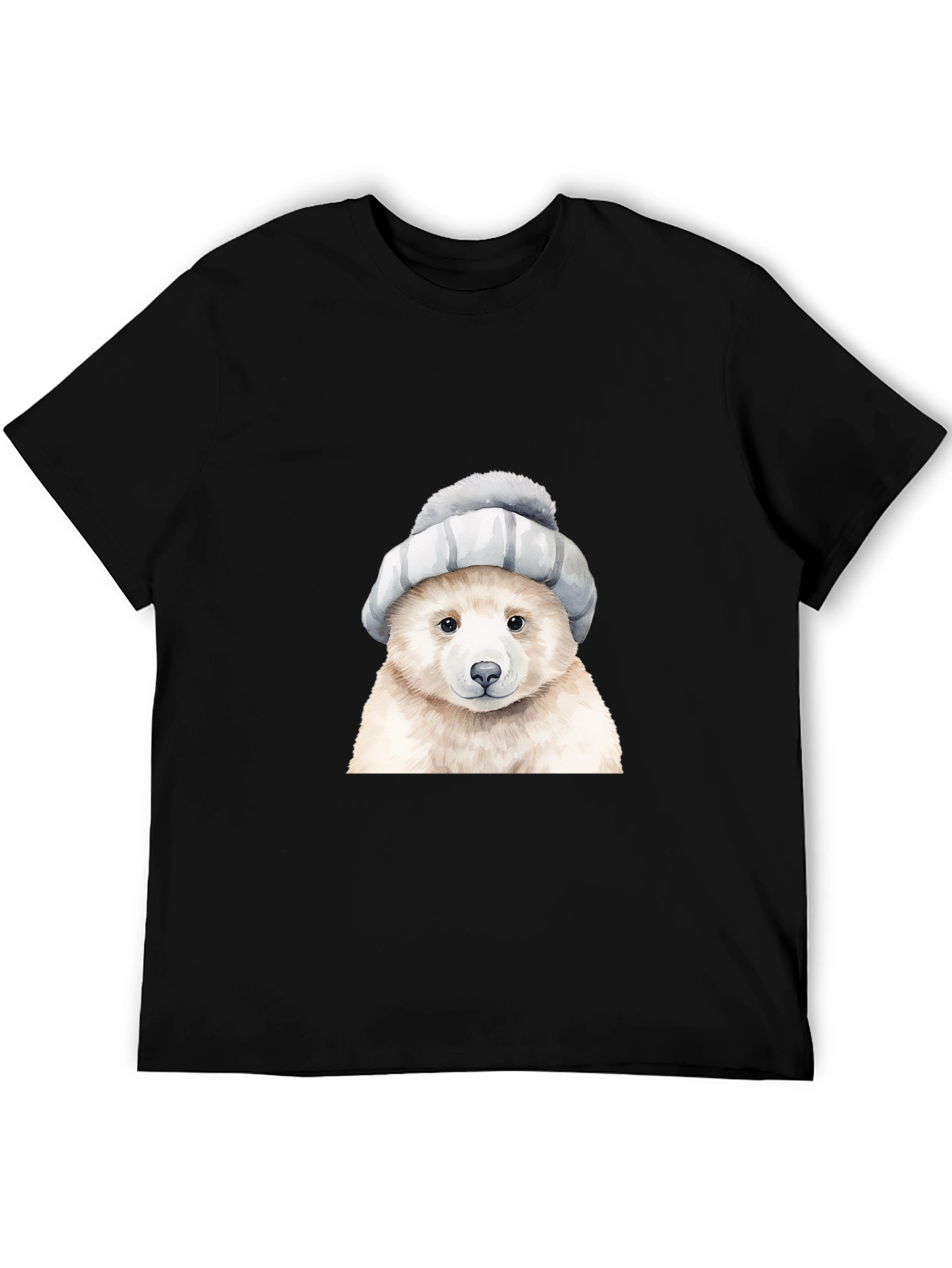 Bear in Hat Graphic Tee - Casual Black T-Shirt