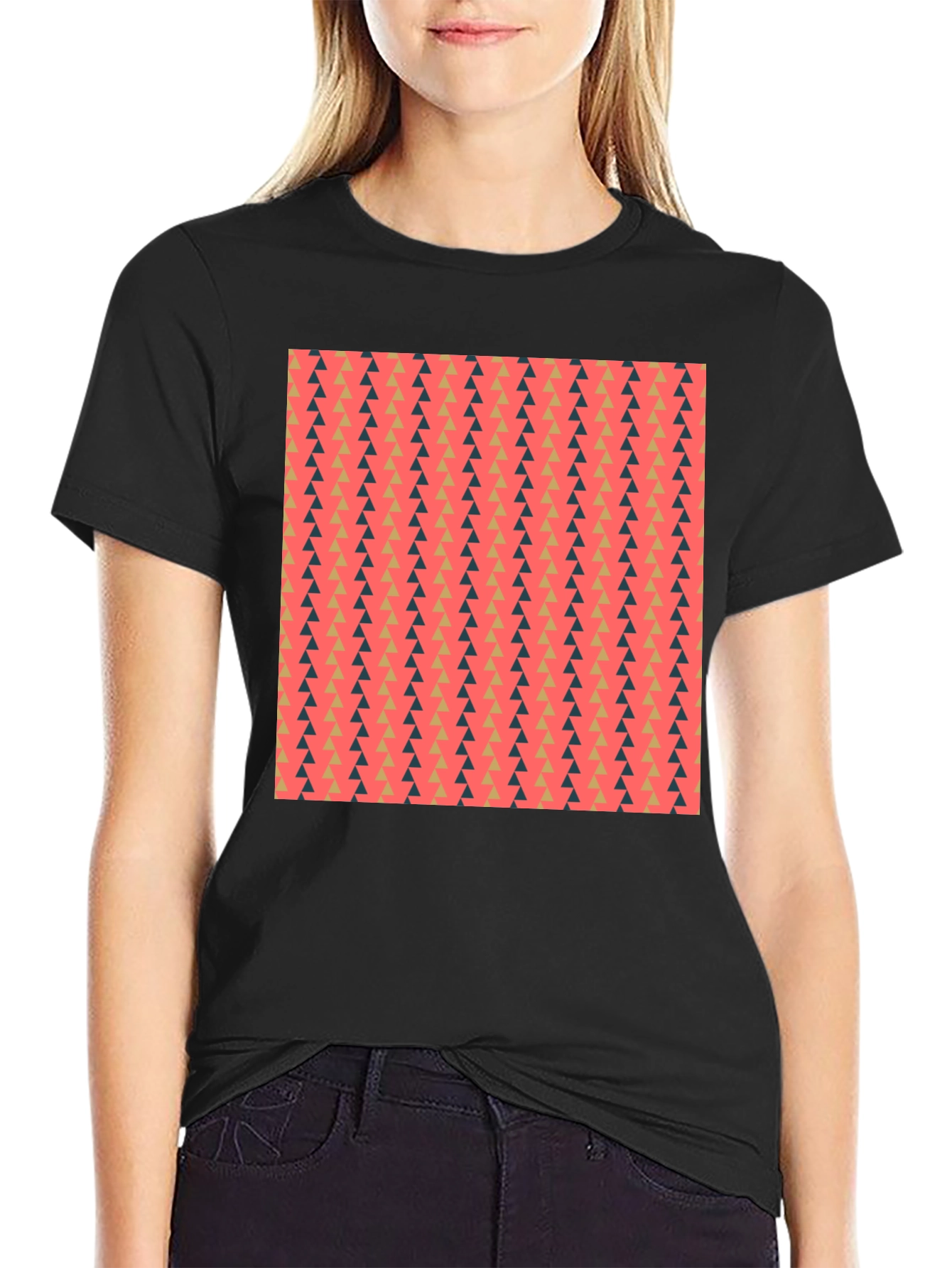 Stylish Triangle Pattern Black T-Shirt