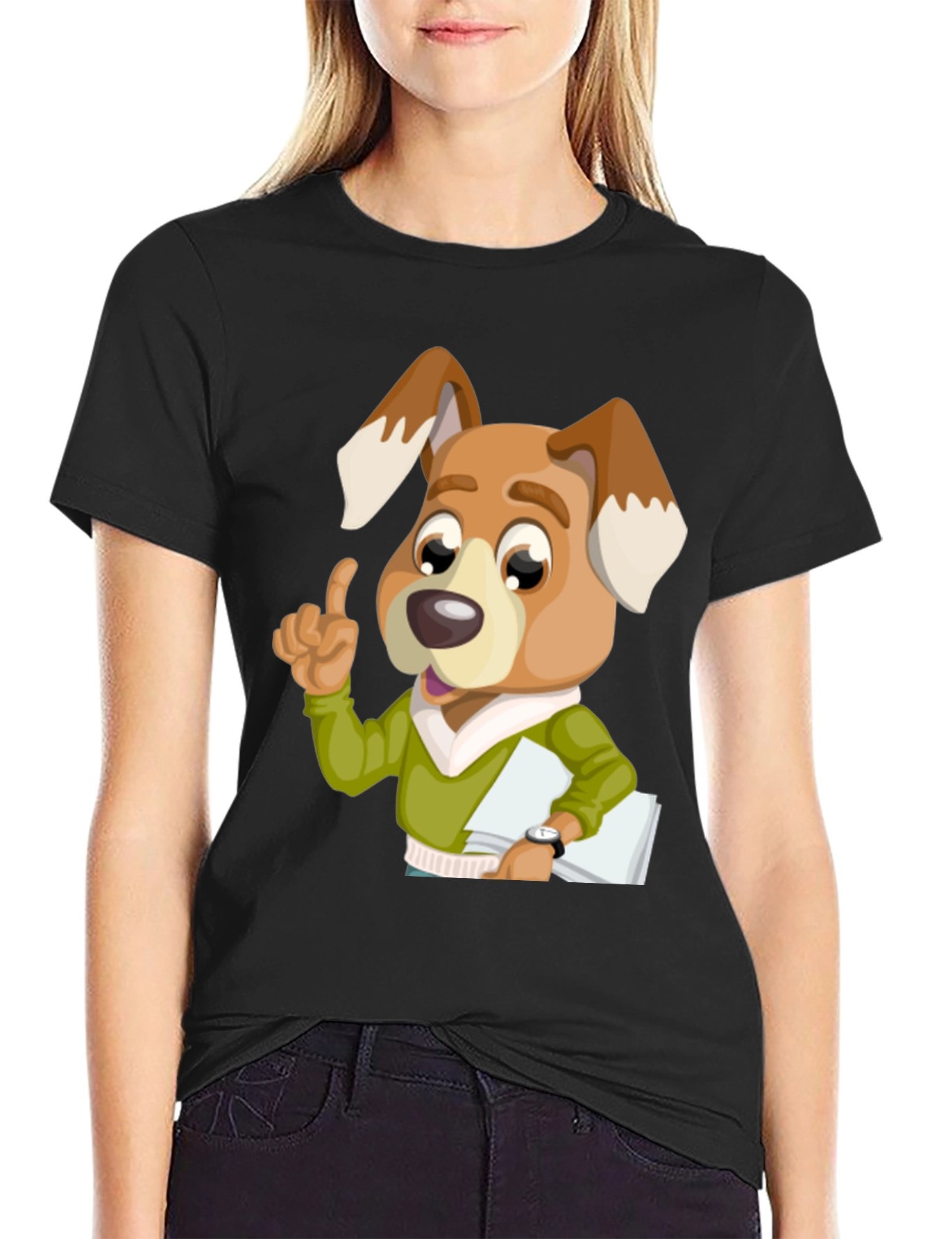 Dog Cartoon Character Black T-Shirt