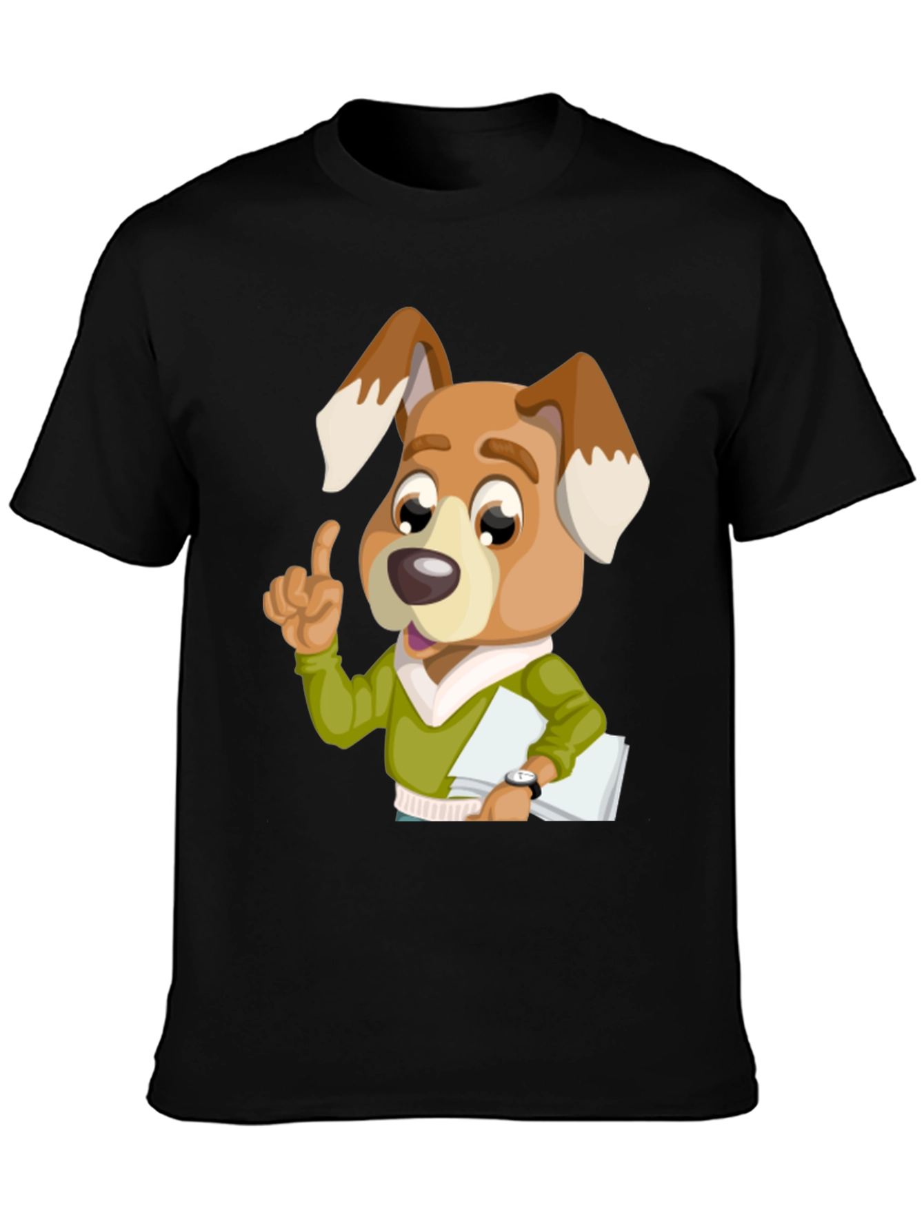 Dog Cartoon Character Black T-Shirt