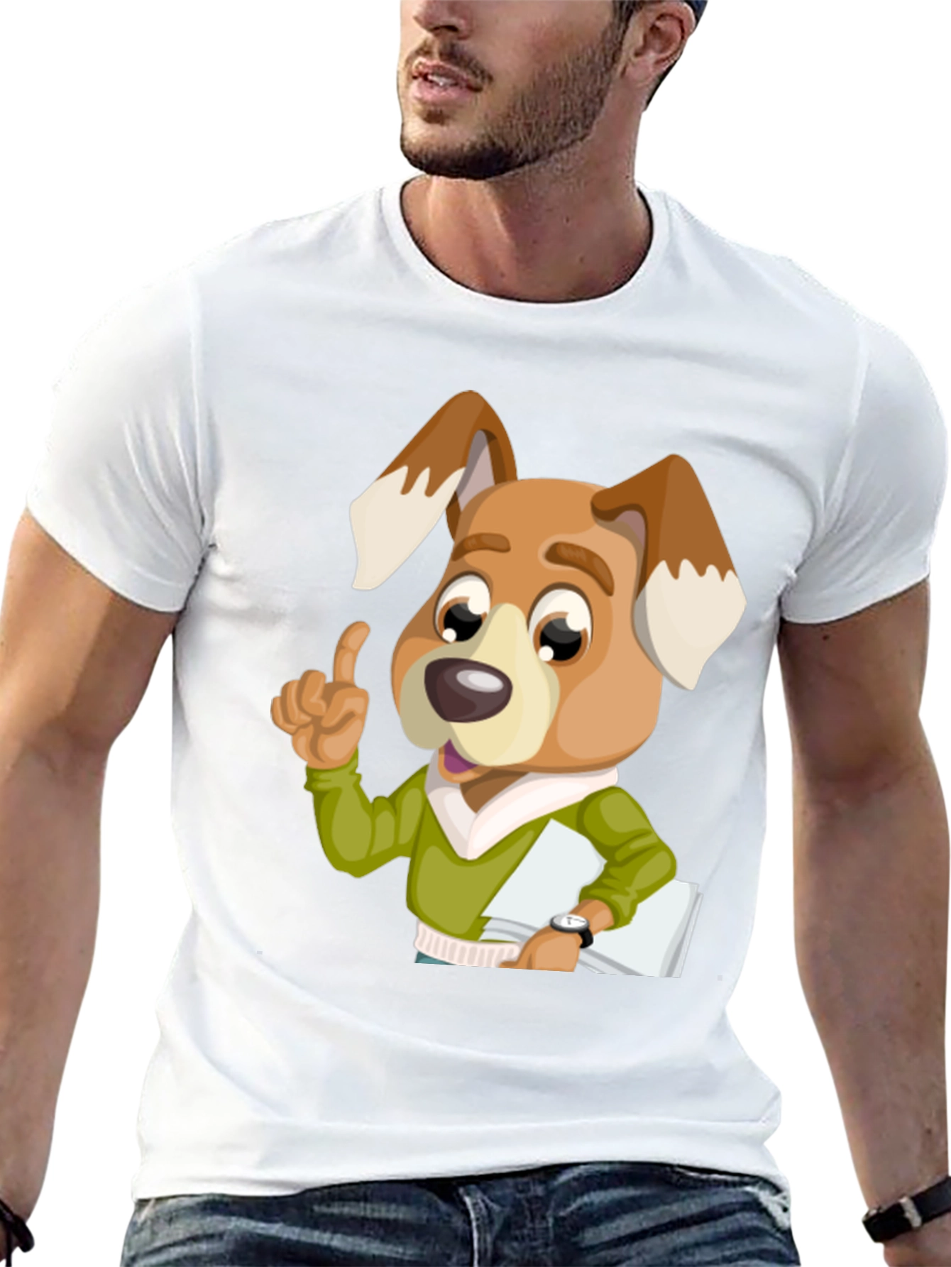 Dog Cartoon Character Black T-Shirt