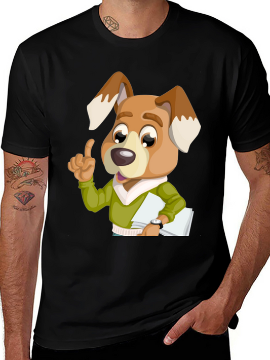 Dog Cartoon Character Black T-Shirt