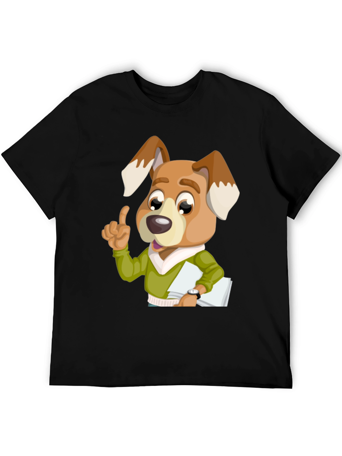 Dog Cartoon Character Black T-Shirt