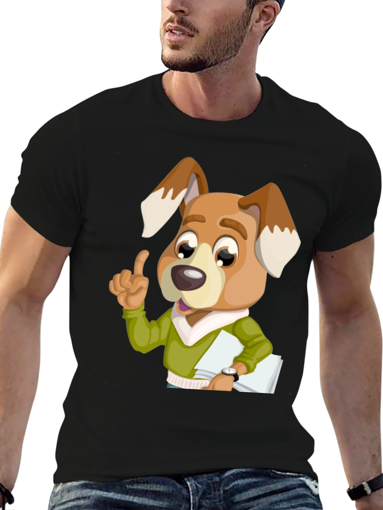 Dog Cartoon Character Black T-Shirt