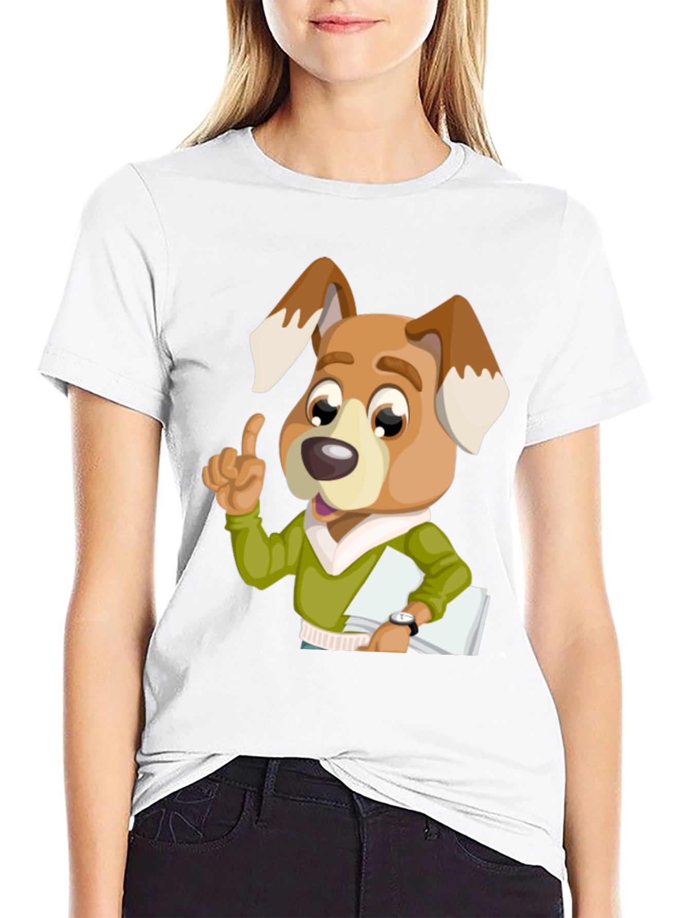 Dog Cartoon Character Black T-Shirt