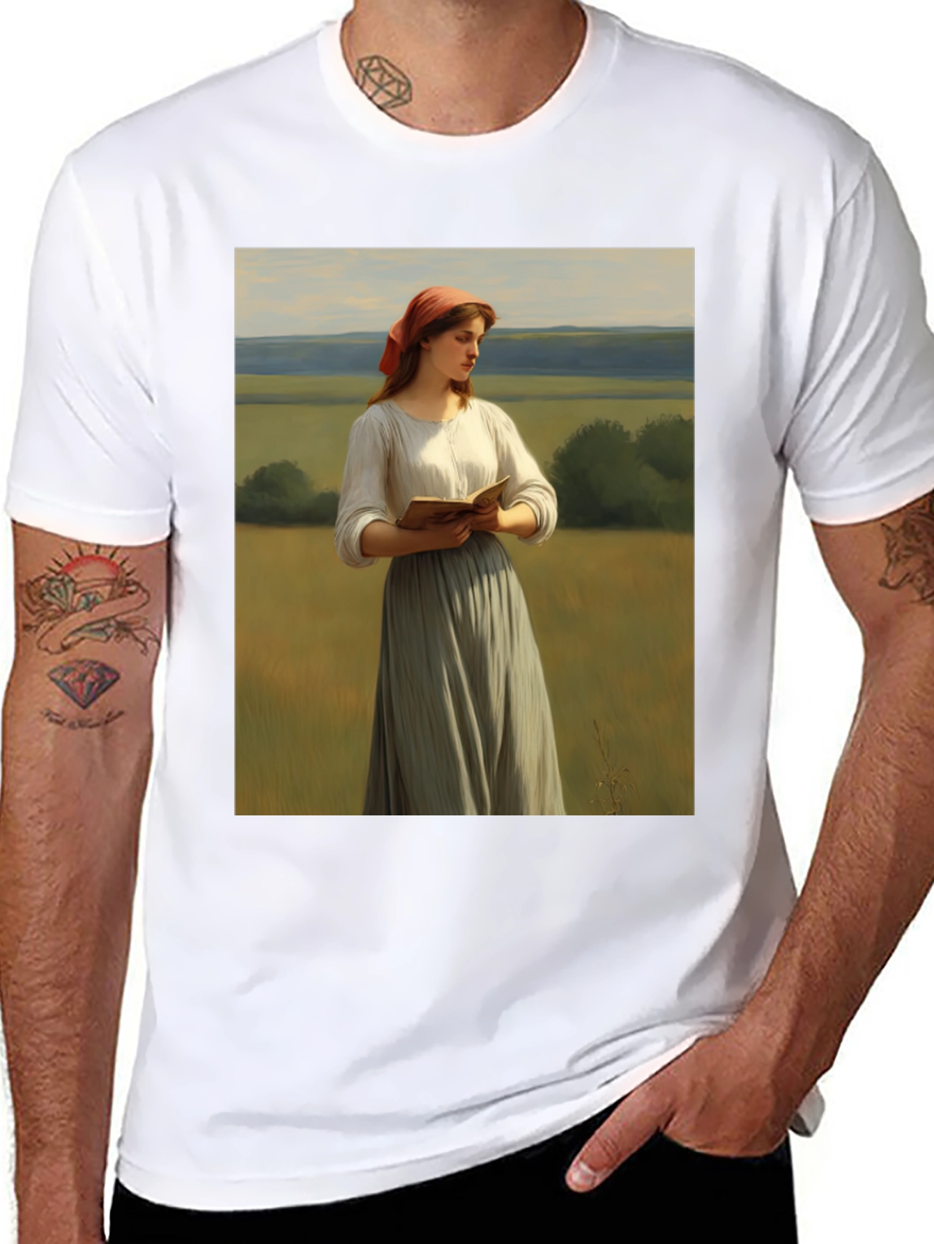 Artistic T-Shirt with Reader in the Field Design