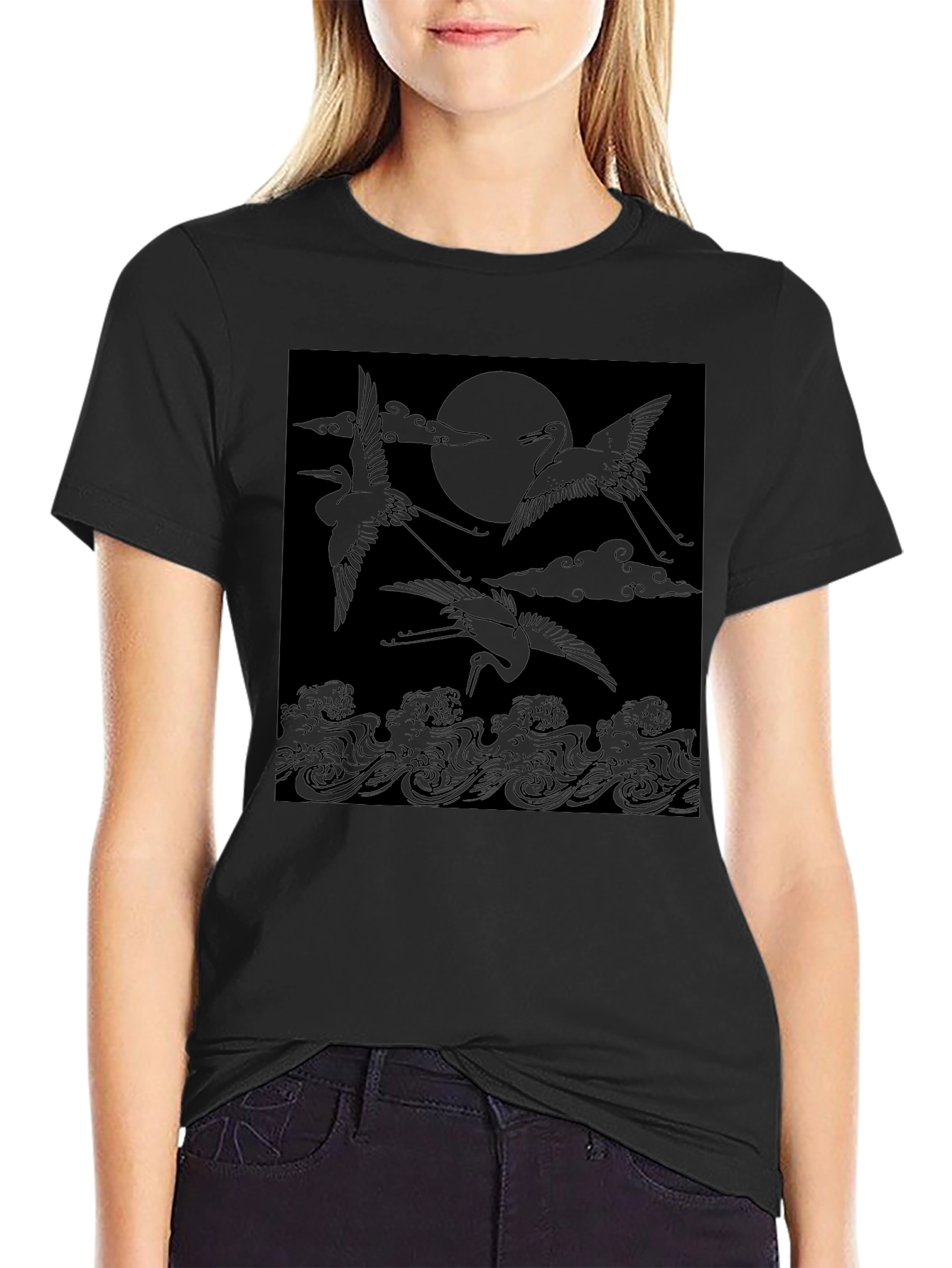 Crane & Moon Graphic Tee - Black
