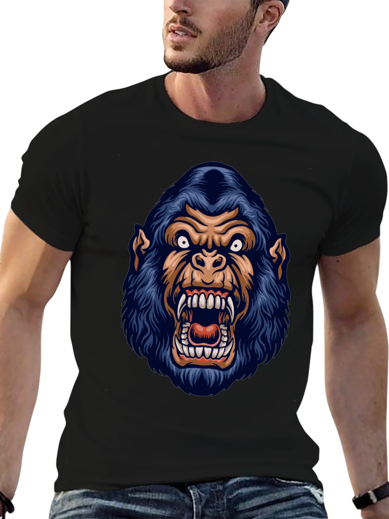 Mens Black Gorilla Graphic Print T-Shirt