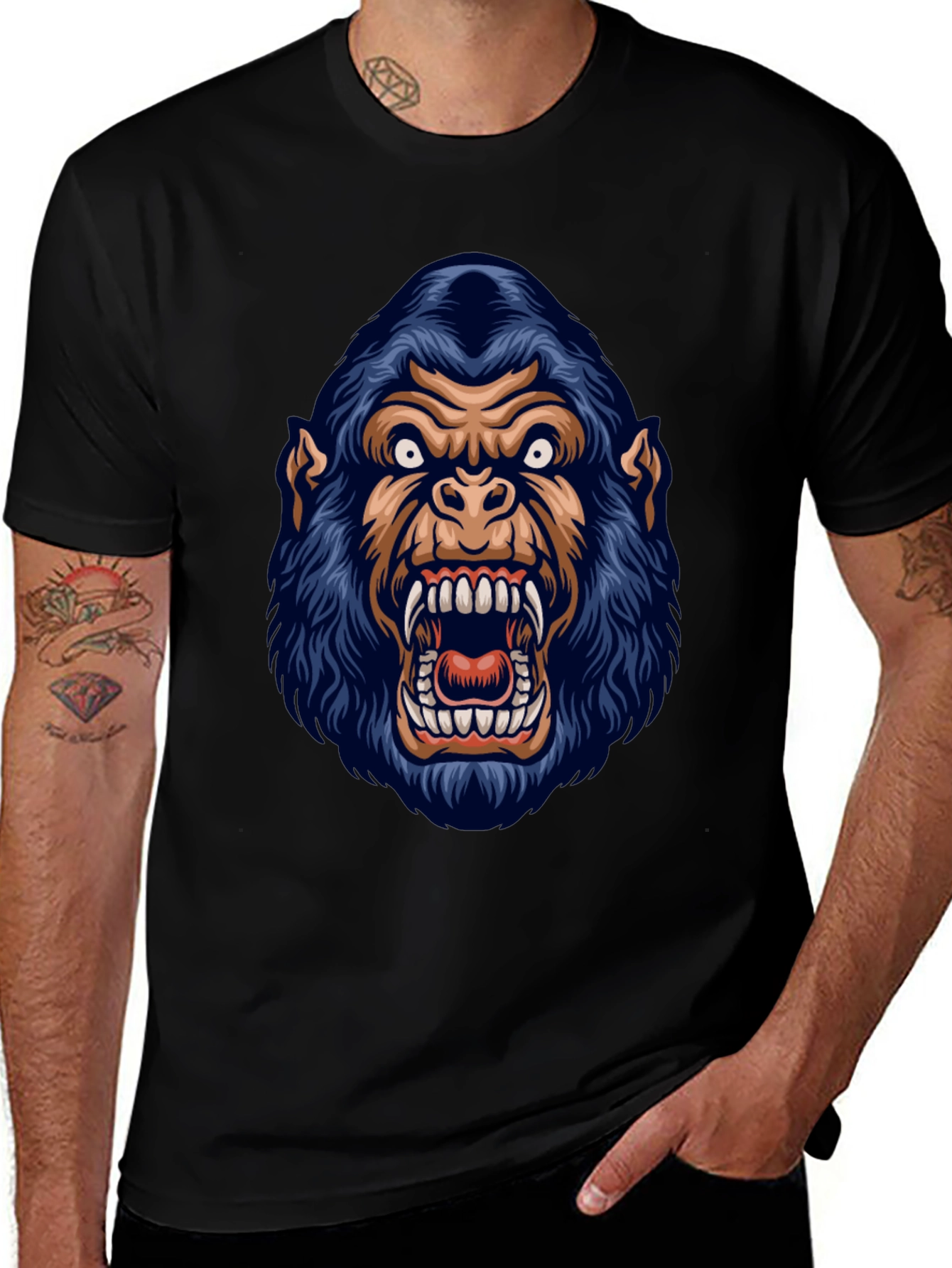 Mens Black Gorilla Graphic Print T-Shirt