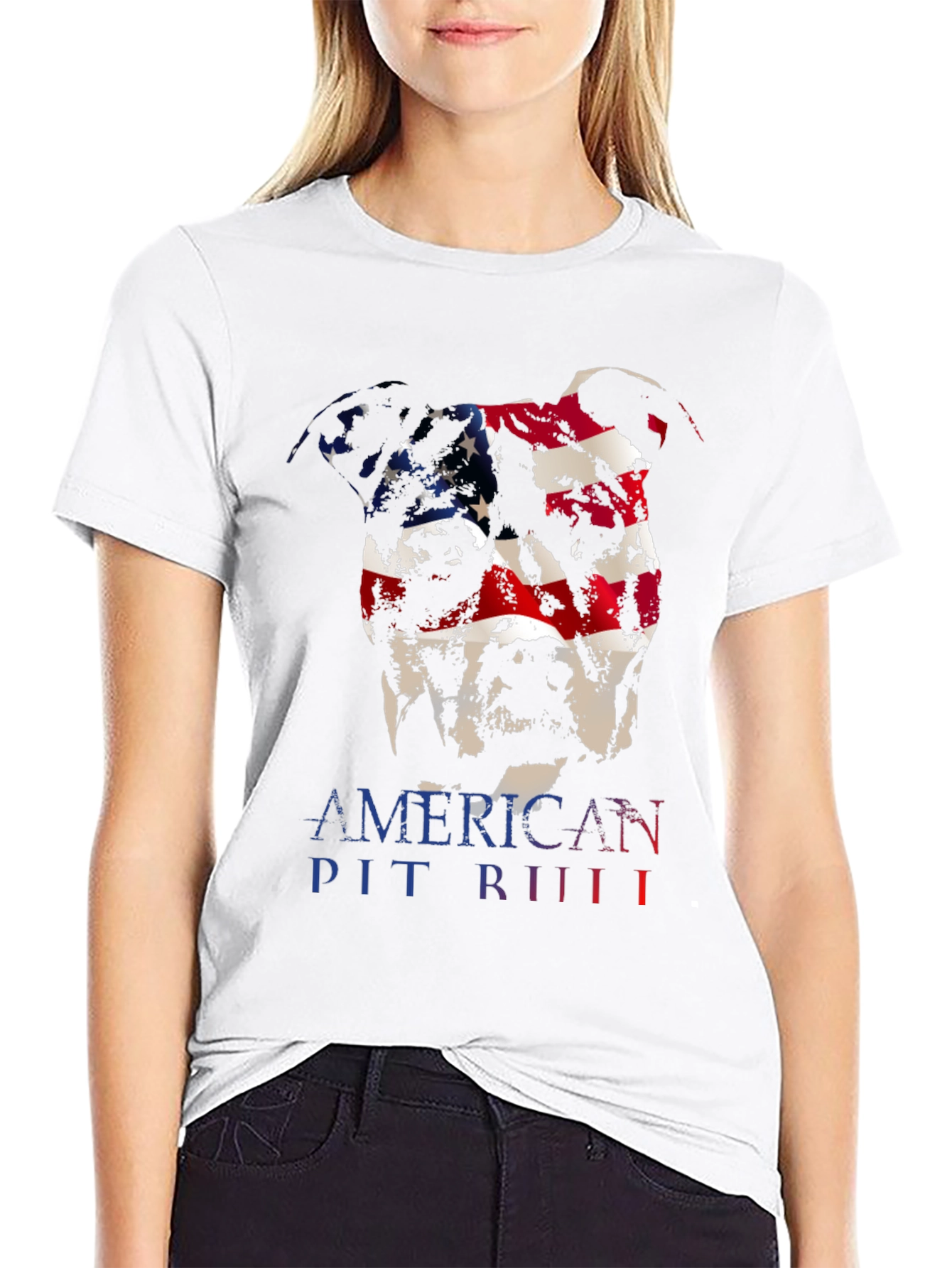 American Pit Bull Dog T-Shirt - USA Flag Design