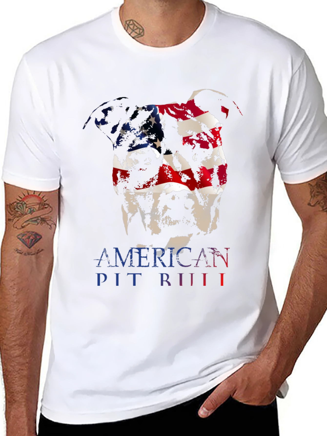 American Pit Bull Dog T-Shirt - USA Flag Design