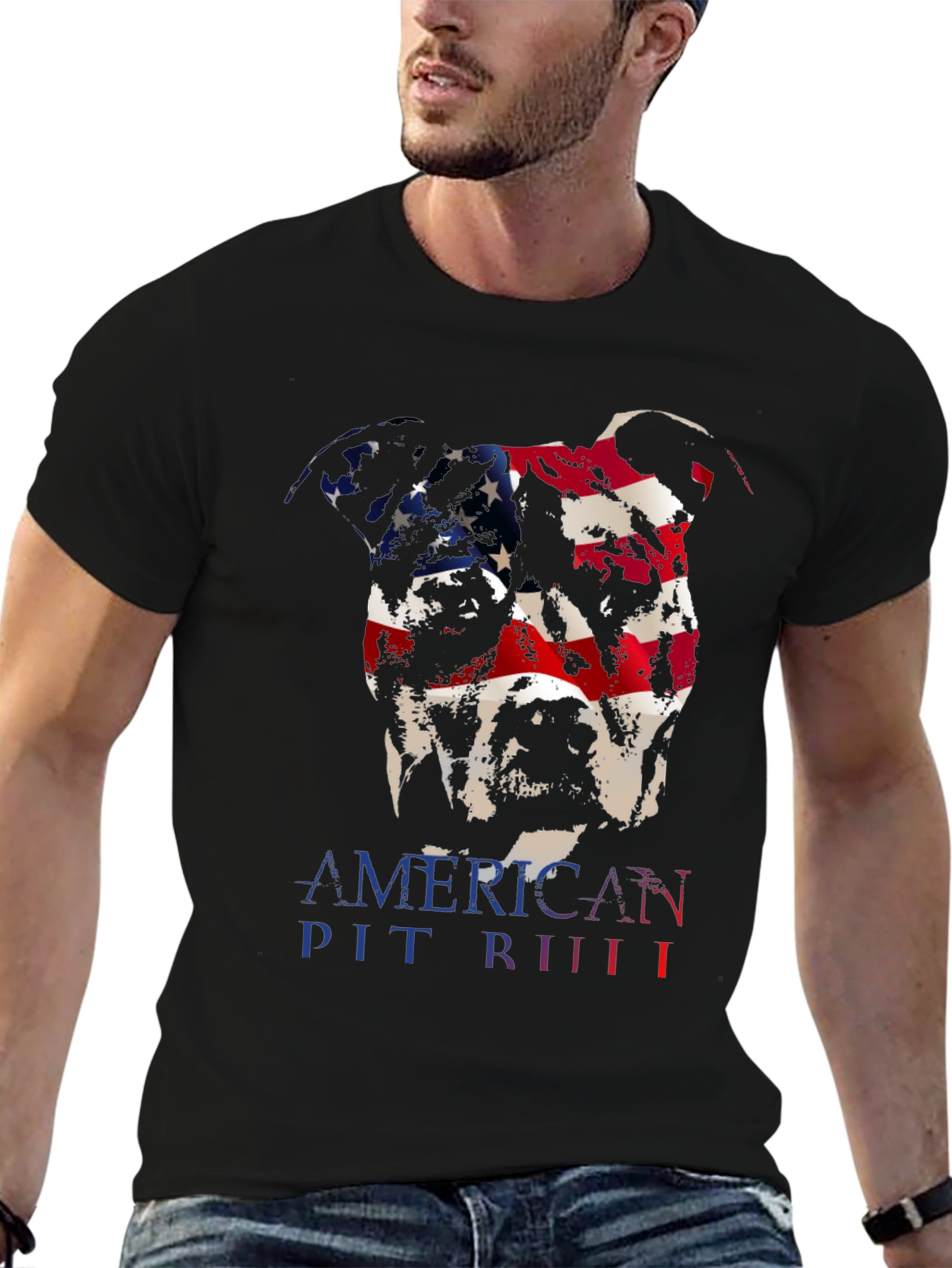 American Pit Bull Dog T-Shirt - USA Flag Design