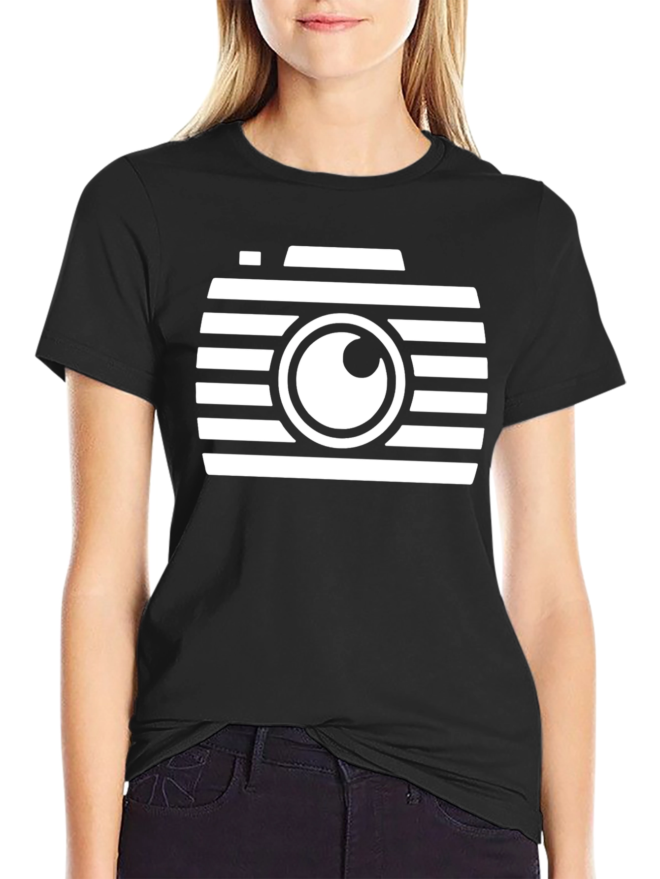 Retro Camera Graphic Tee - Black Cotton T-Shirt