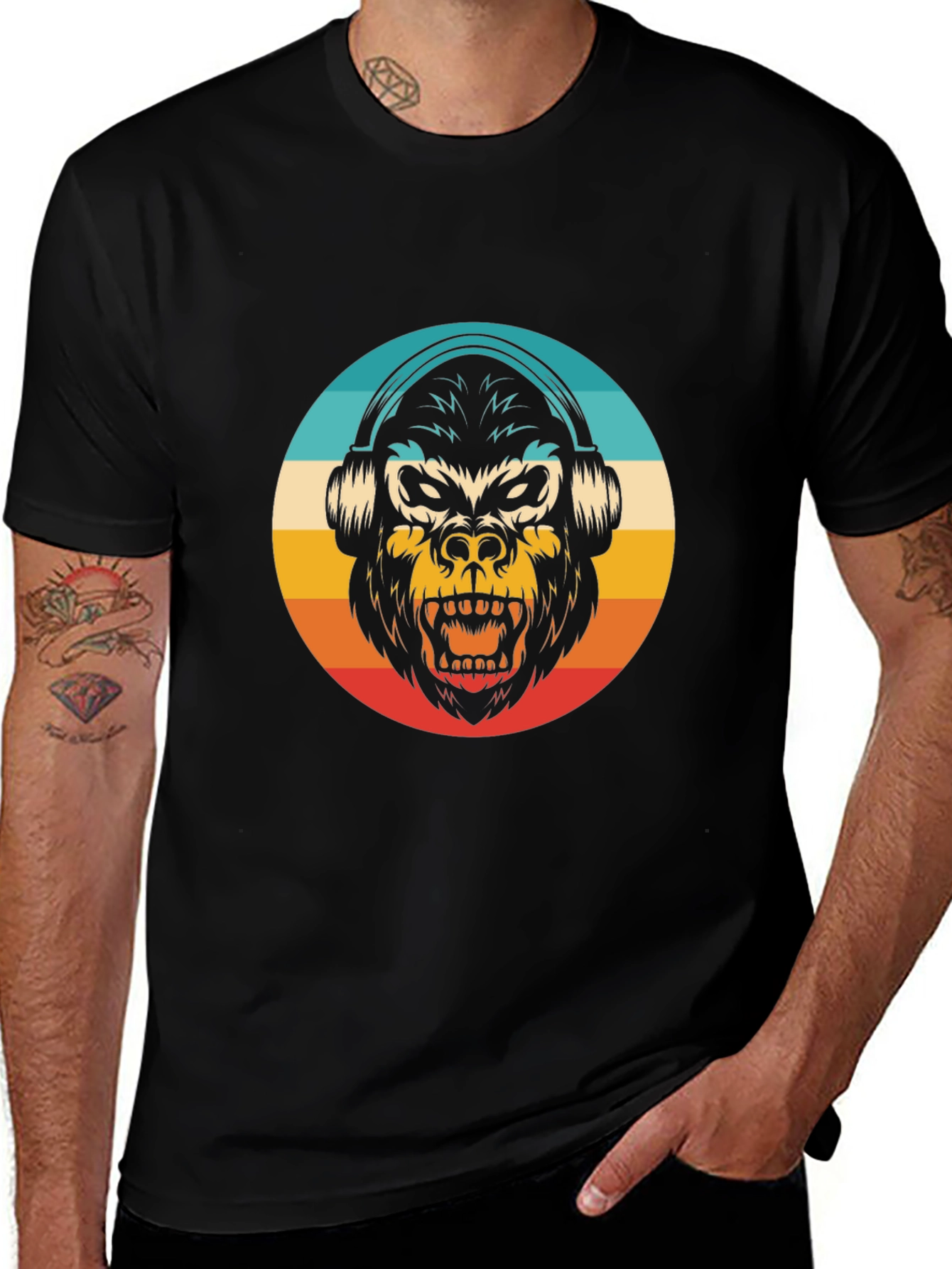 Retro Gorilla Headphones Graphic Tee