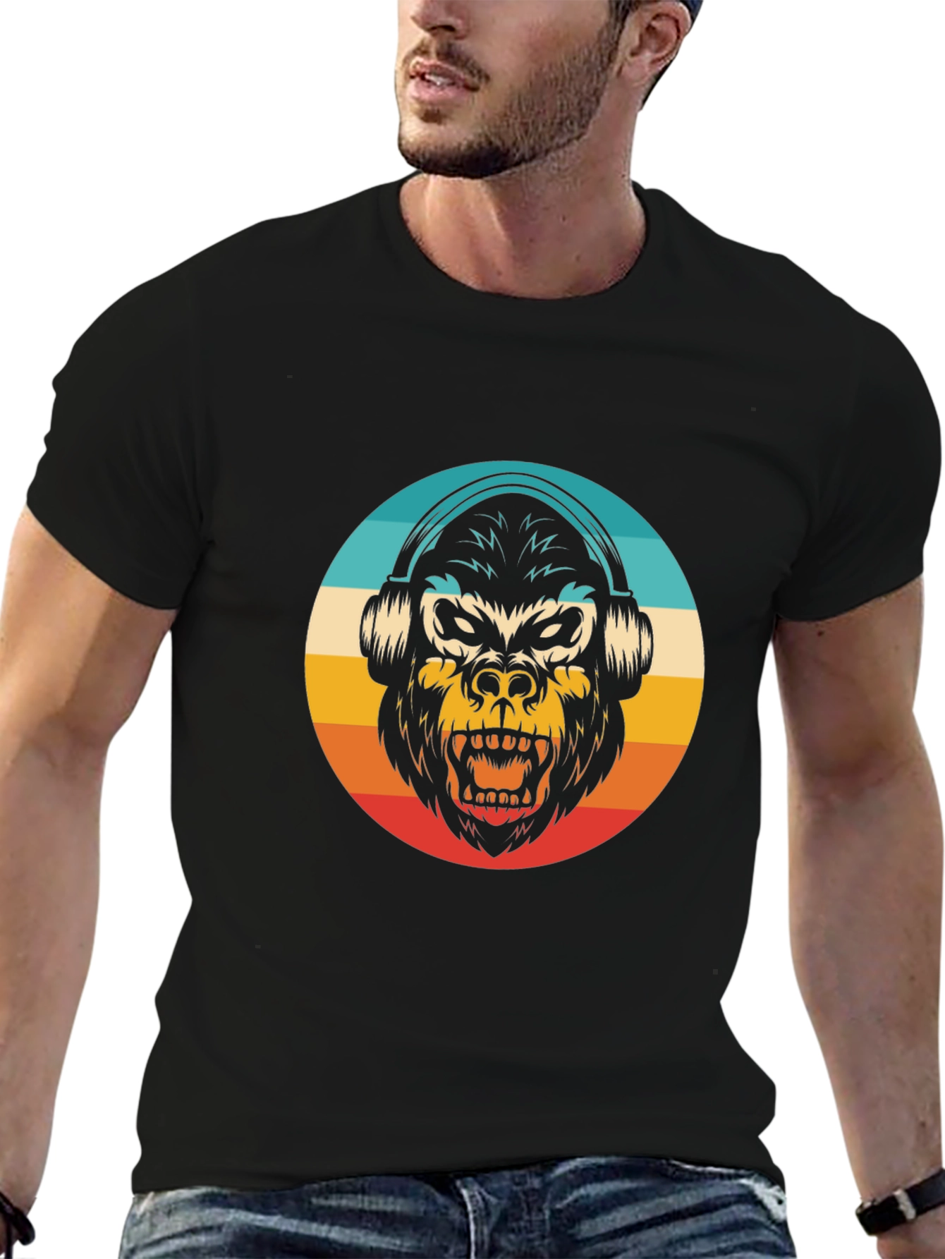 Retro Gorilla Headphones Graphic Tee