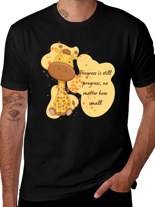 Cute Giraffe Progress Motivational Black T-Shirt