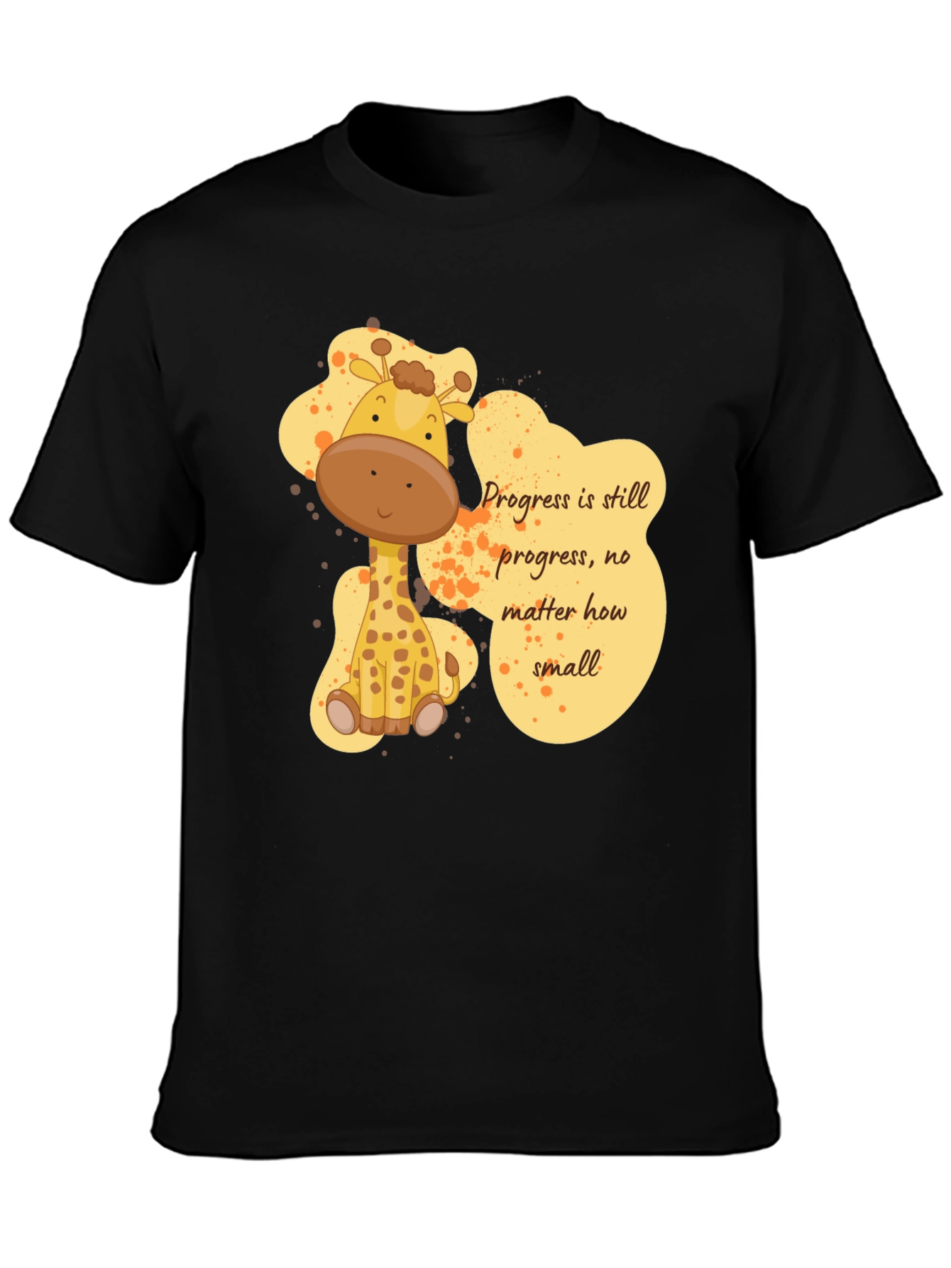 Cute Giraffe Progress Motivational Black T-Shirt
