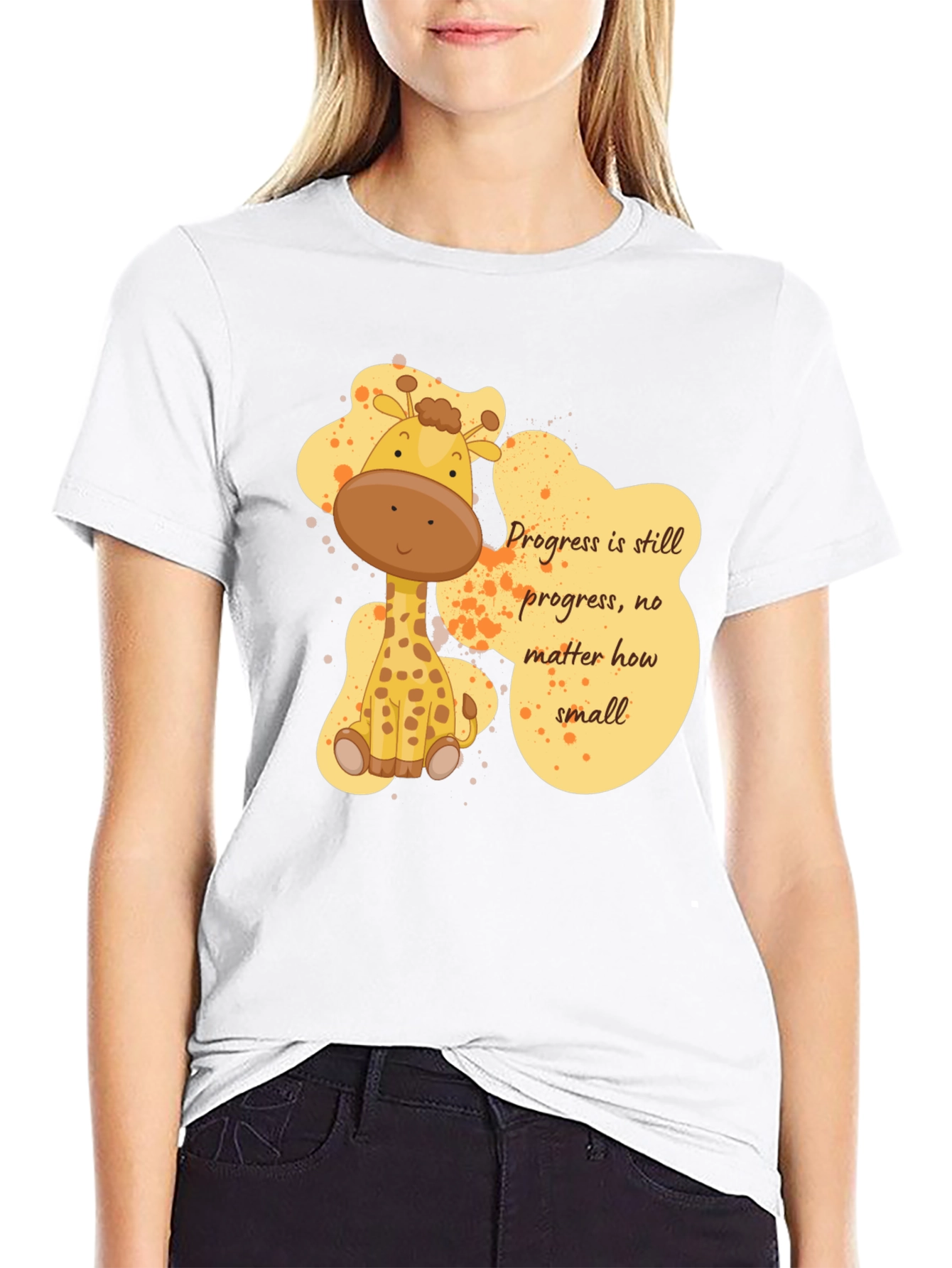Cute Giraffe Progress Motivational Black T-Shirt