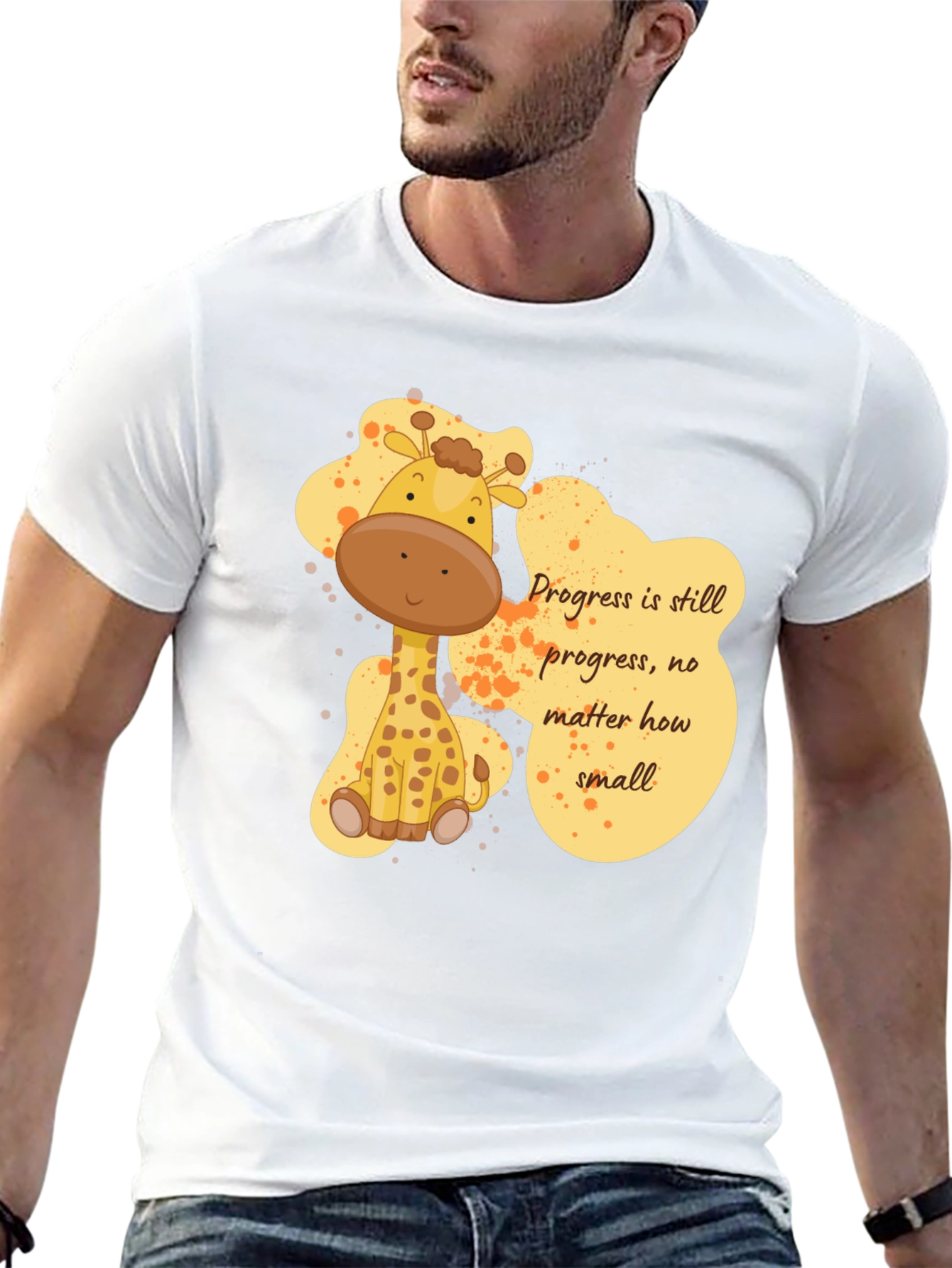 Cute Giraffe Progress Motivational Black T-Shirt
