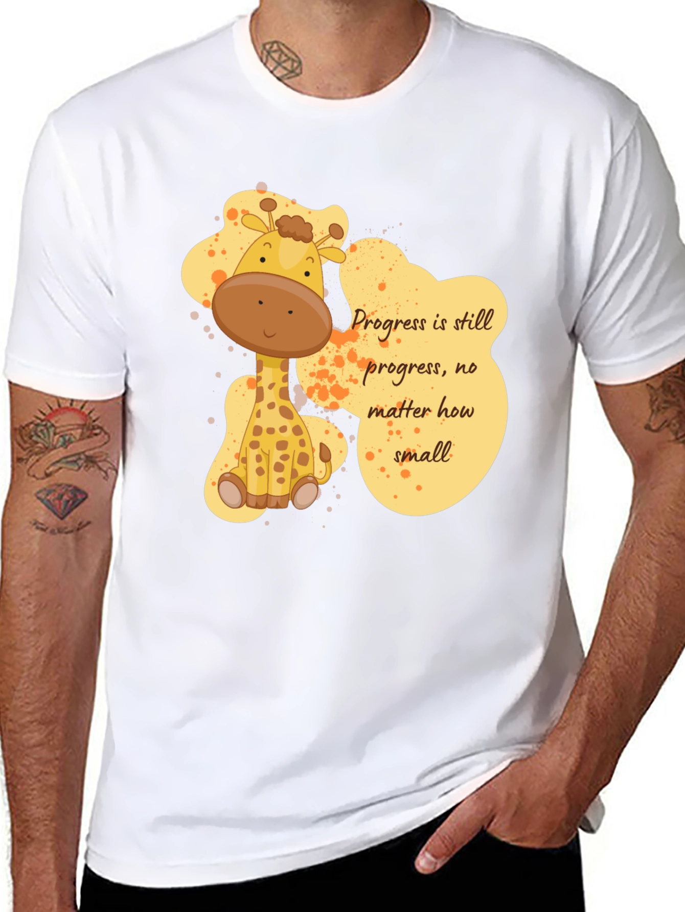 Cute Giraffe Progress Motivational Black T-Shirt