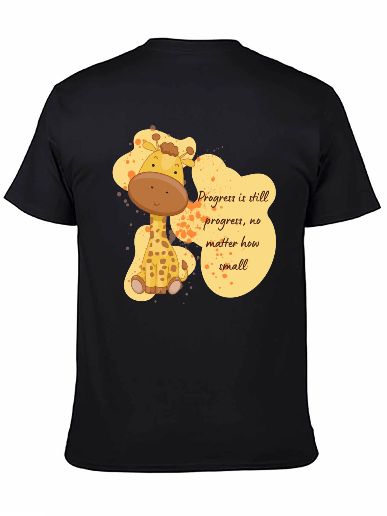 Cute Giraffe Progress Motivational Black T-Shirt