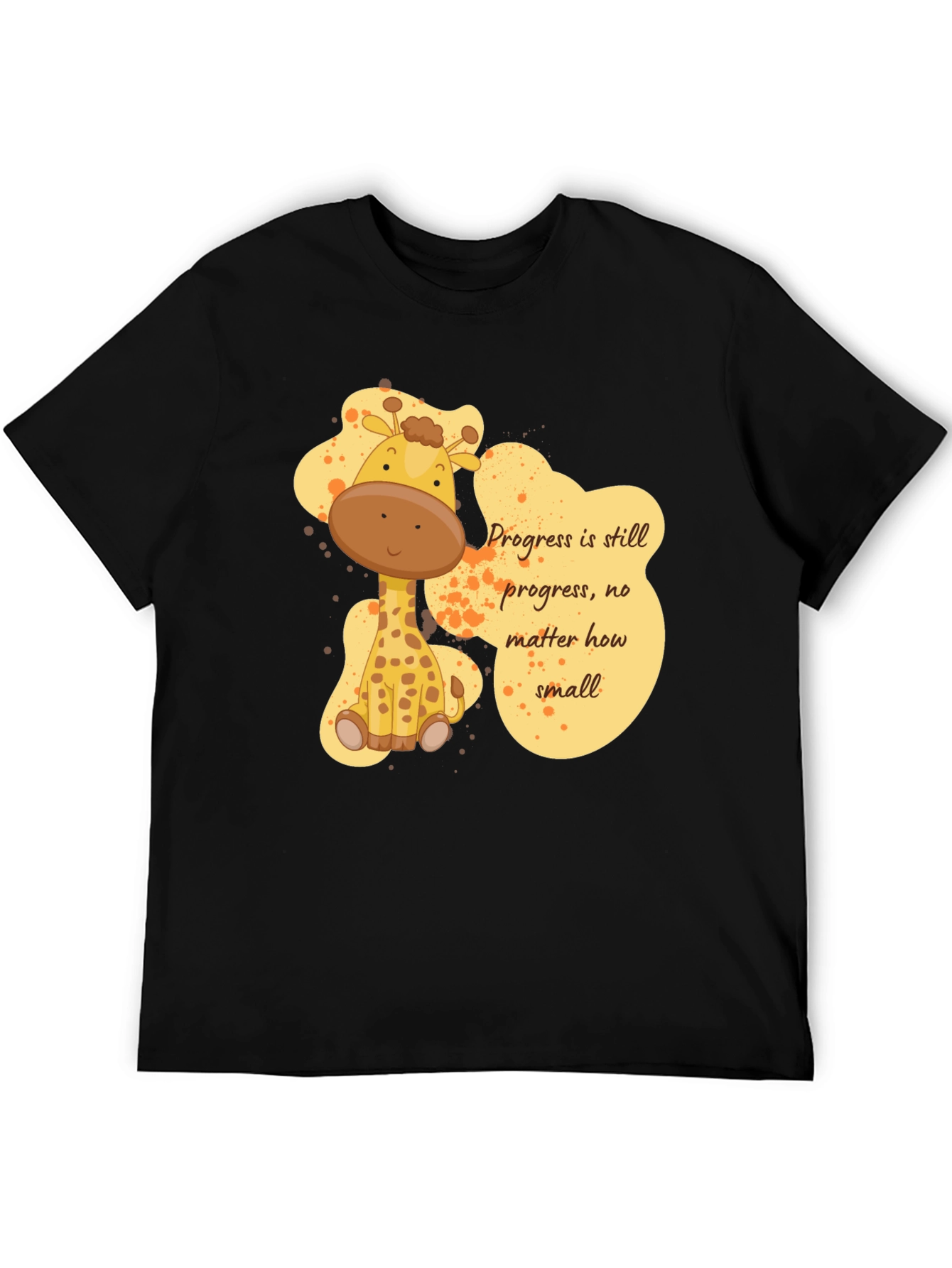 Cute Giraffe Progress Motivational Black T-Shirt