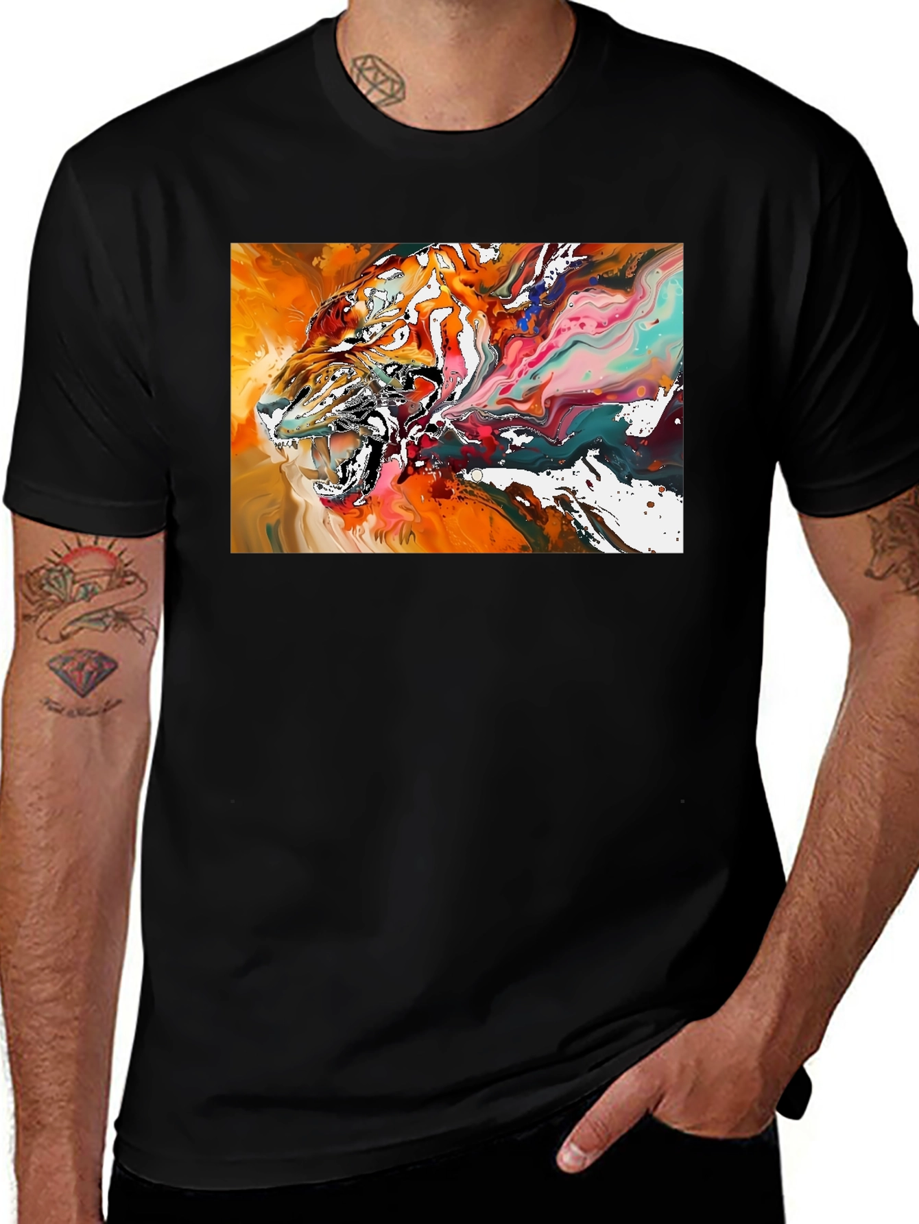 Abstract Tiger Graphic Black T-Shirt