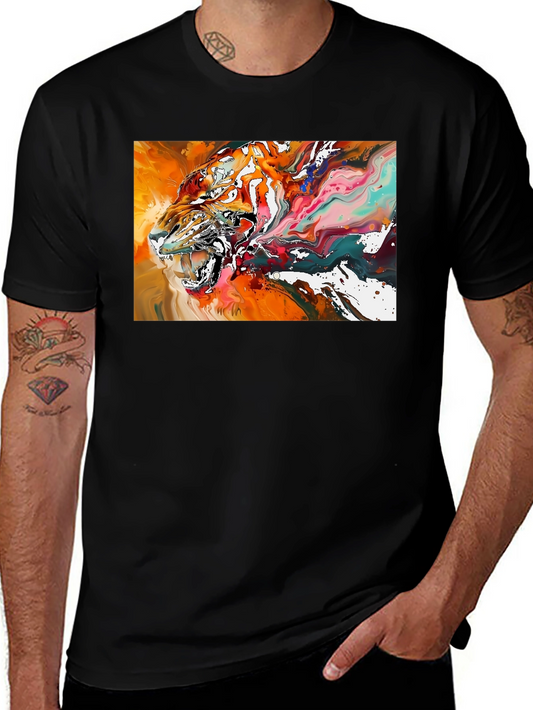 Abstract Tiger Graphic Black T-Shirt