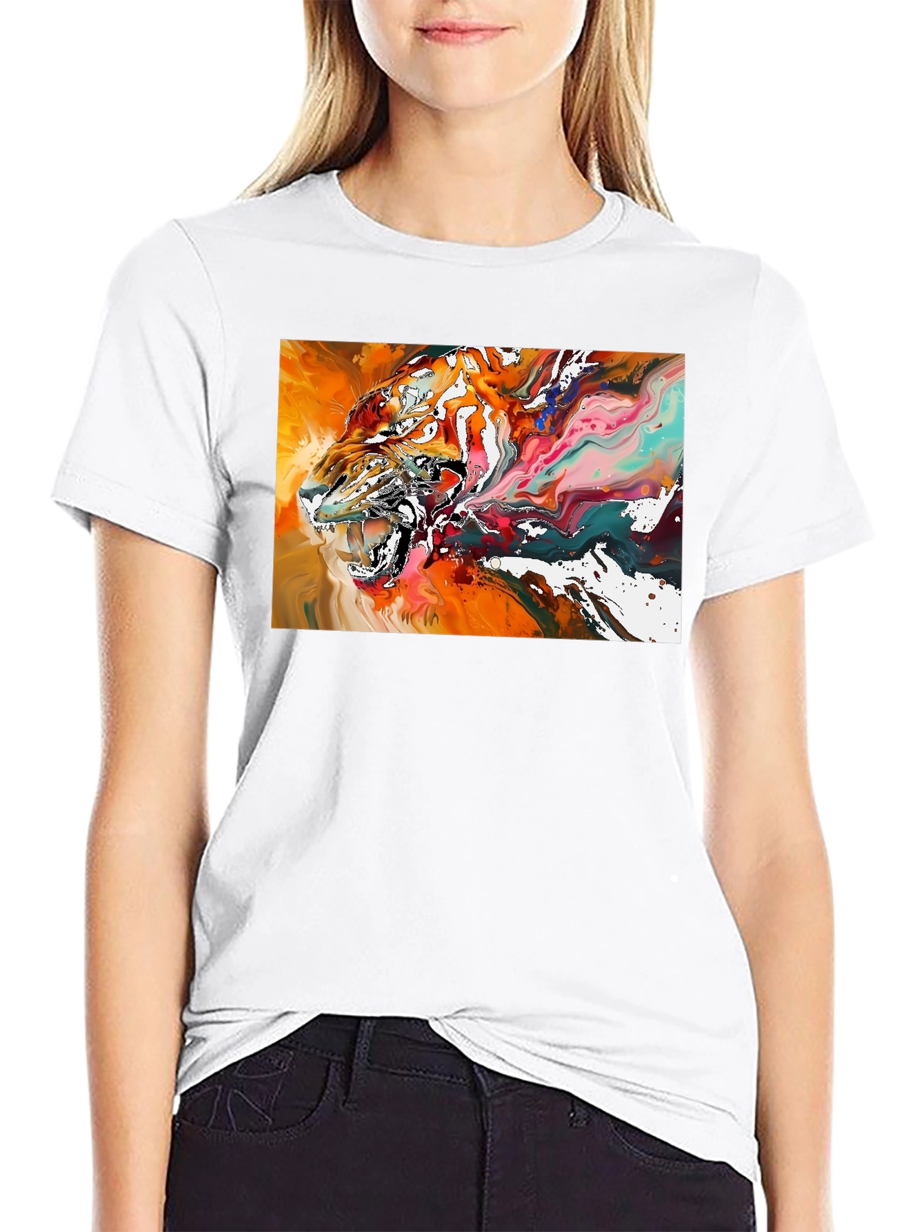Abstract Tiger Graphic Black T-Shirt