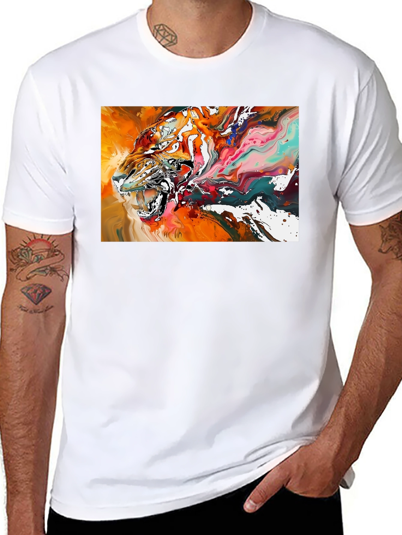 Abstract Tiger Graphic Black T-Shirt