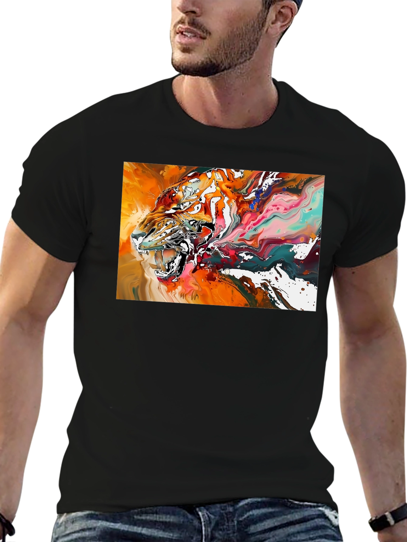 Abstract Tiger Graphic Black T-Shirt