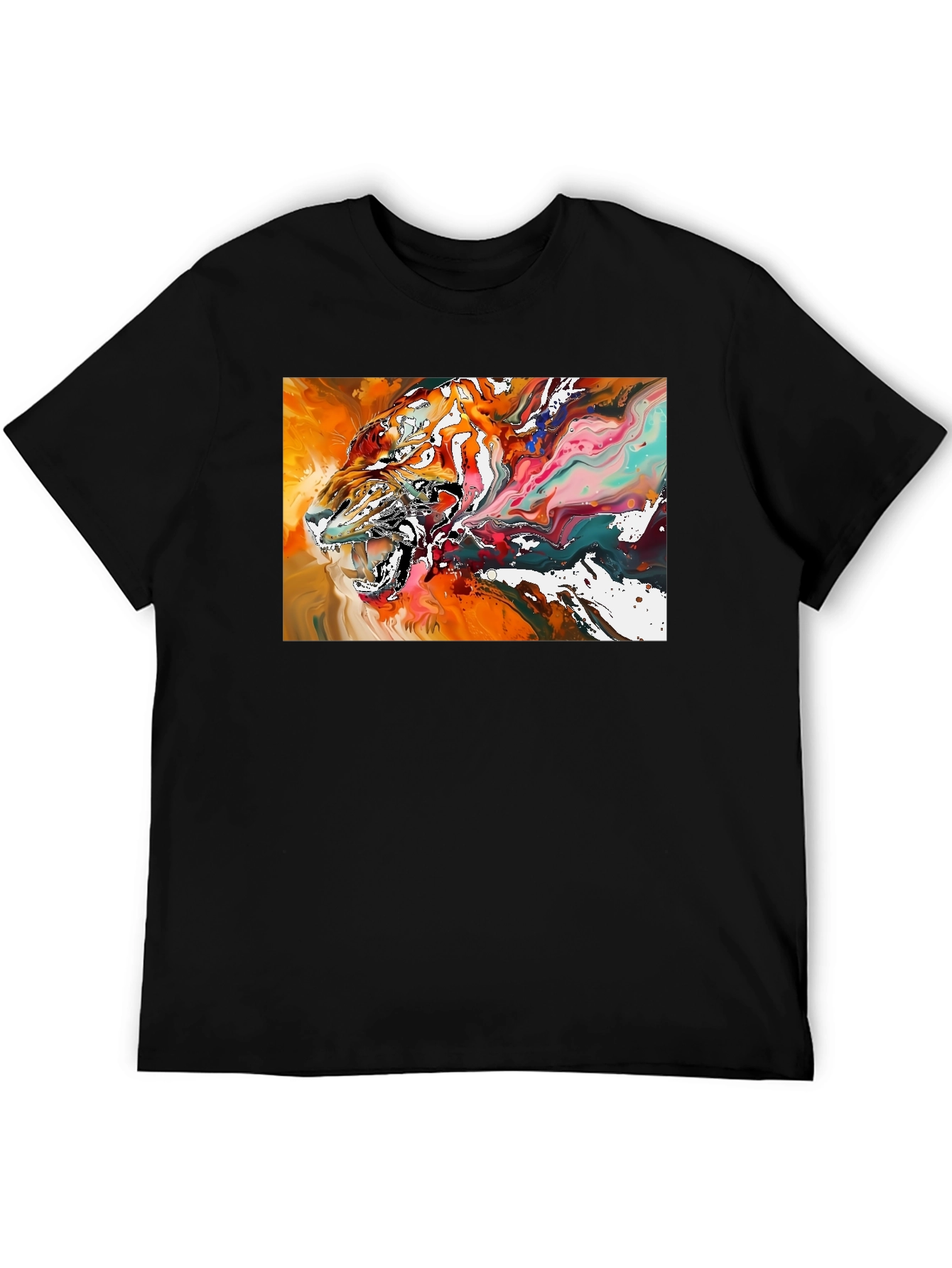 Abstract Tiger Graphic Black T-Shirt