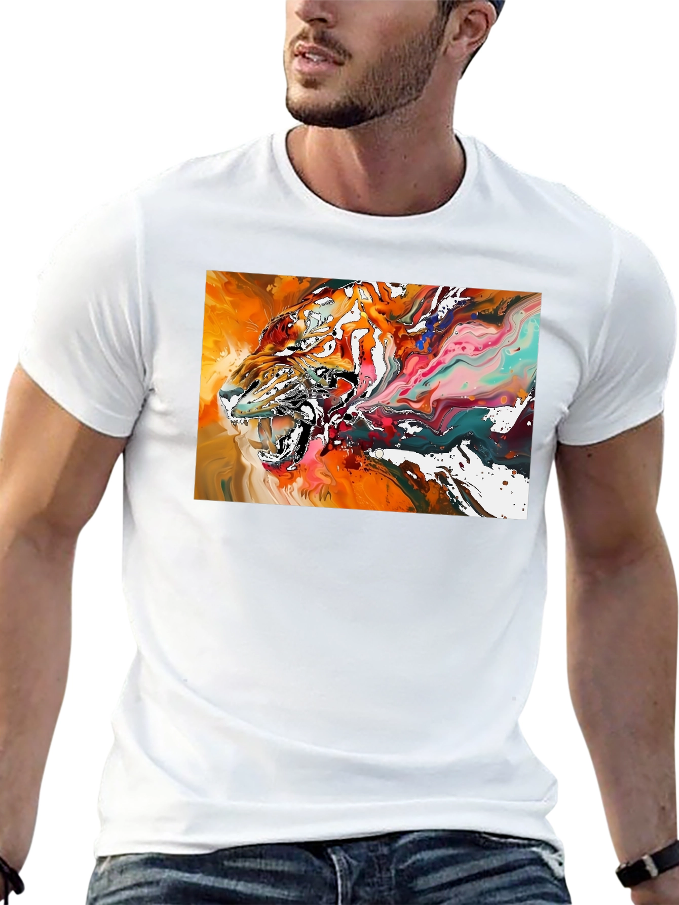 Abstract Tiger Graphic Black T-Shirt