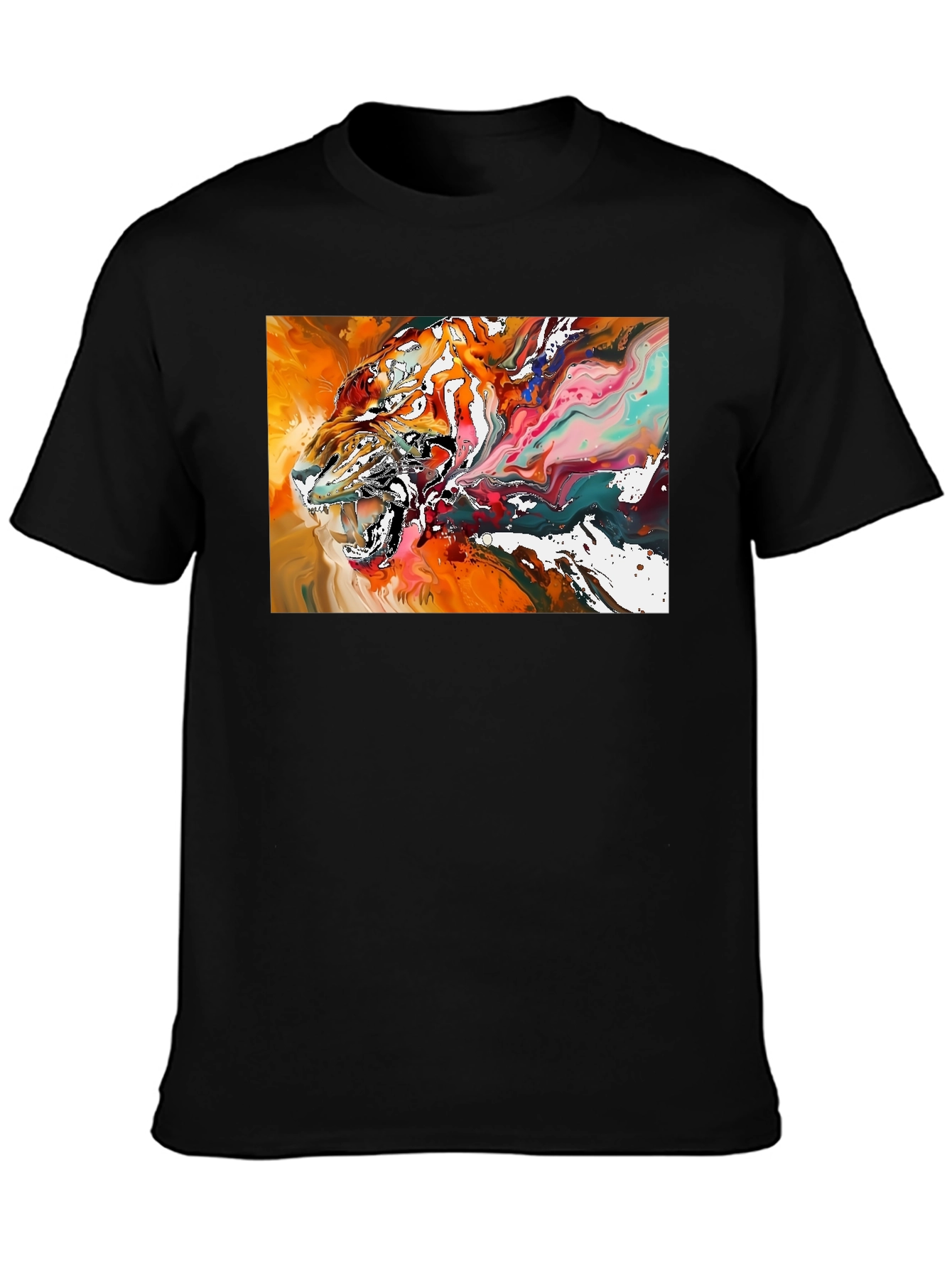 Abstract Tiger Graphic Black T-Shirt