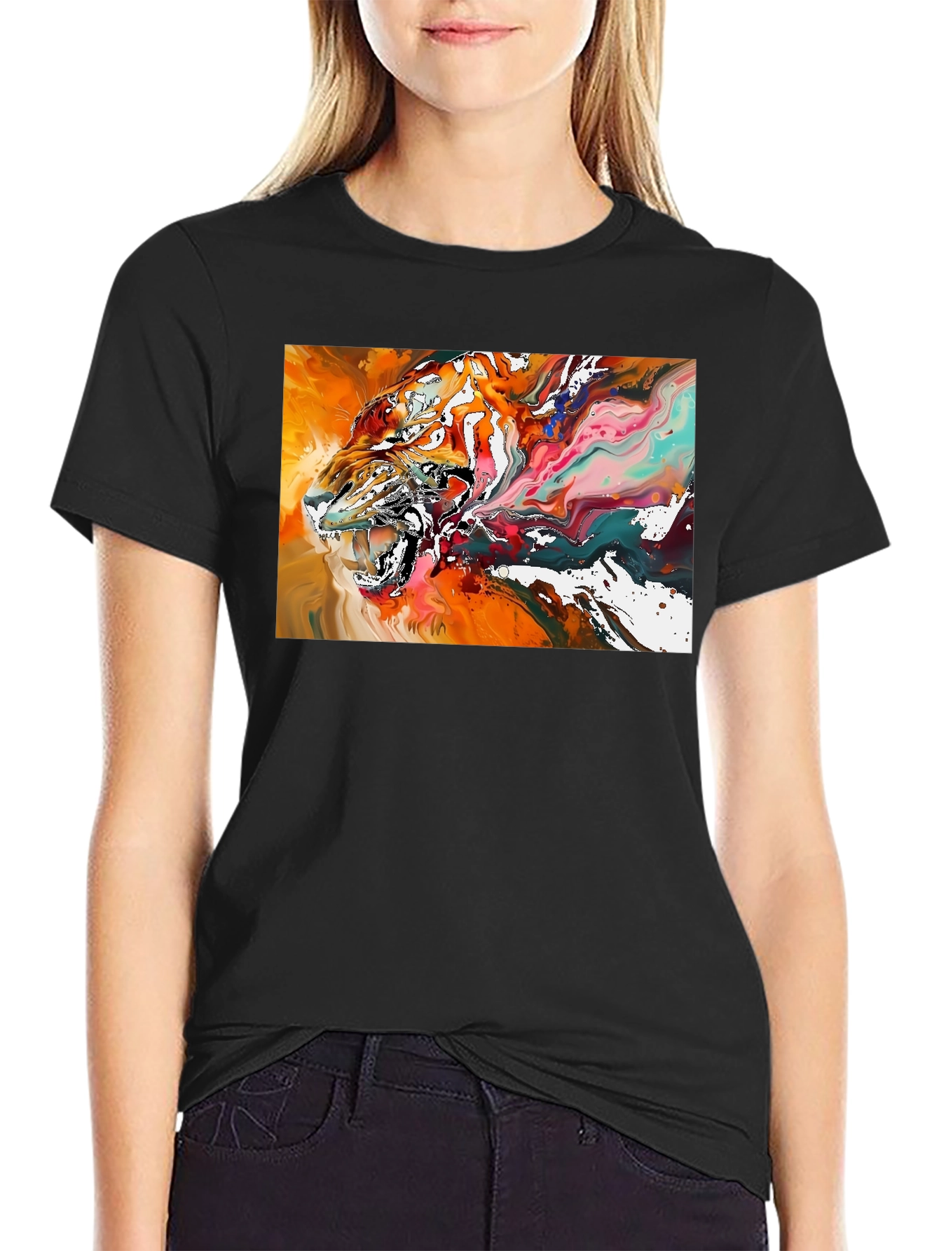 Abstract Tiger Graphic Black T-Shirt