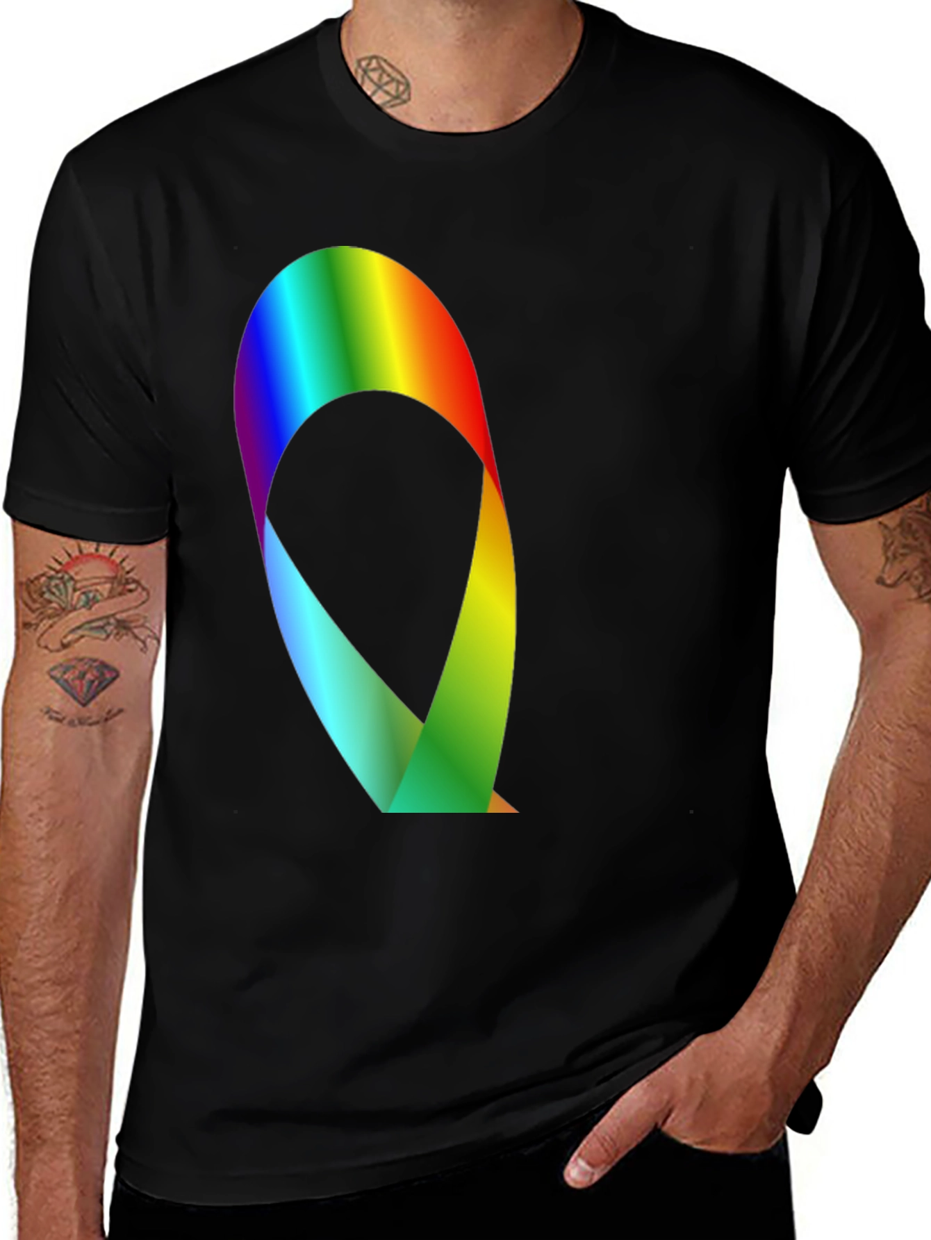 Rainbow Ribbon Graphic Black T-Shirt