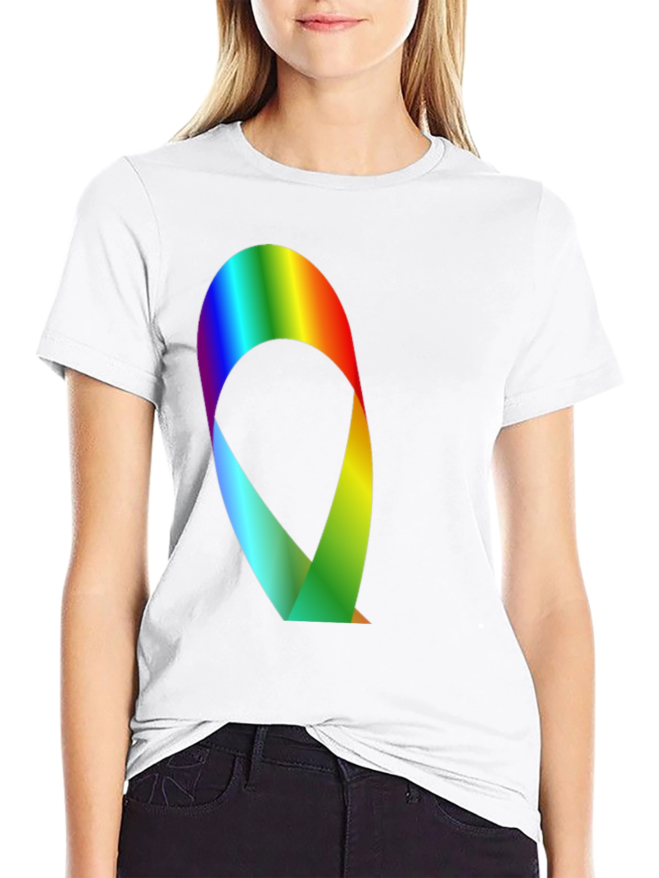 Rainbow Ribbon Graphic Black T-Shirt