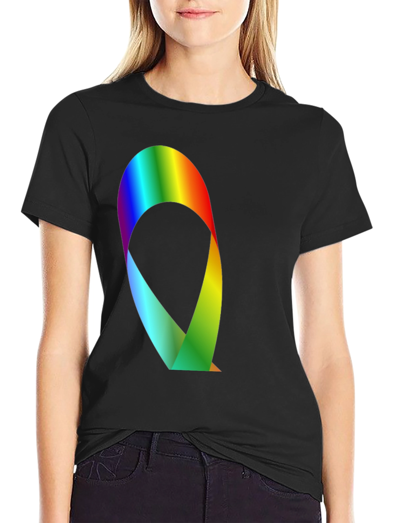 Rainbow Ribbon Graphic Black T-Shirt