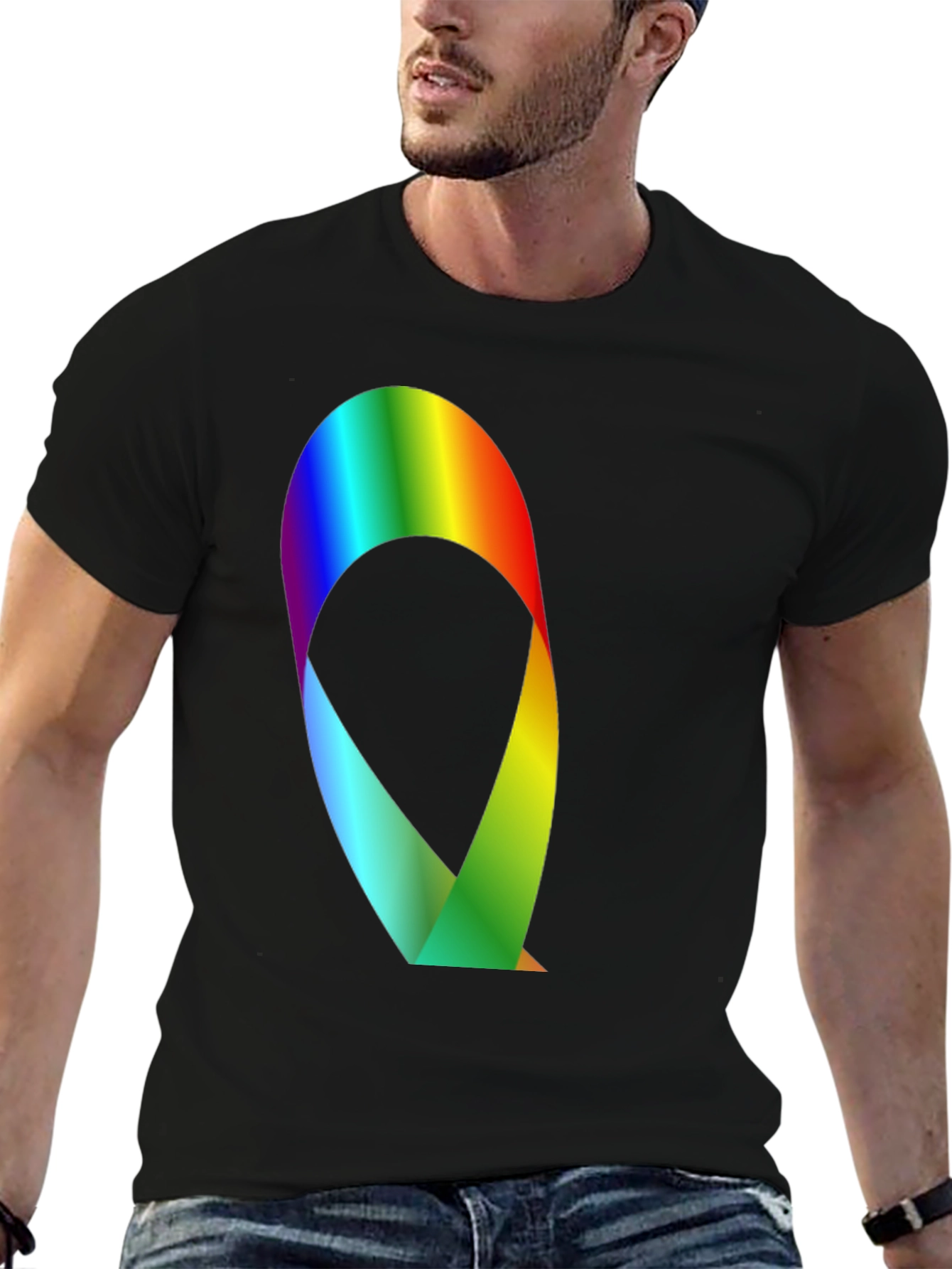 Rainbow Ribbon Graphic Black T-Shirt