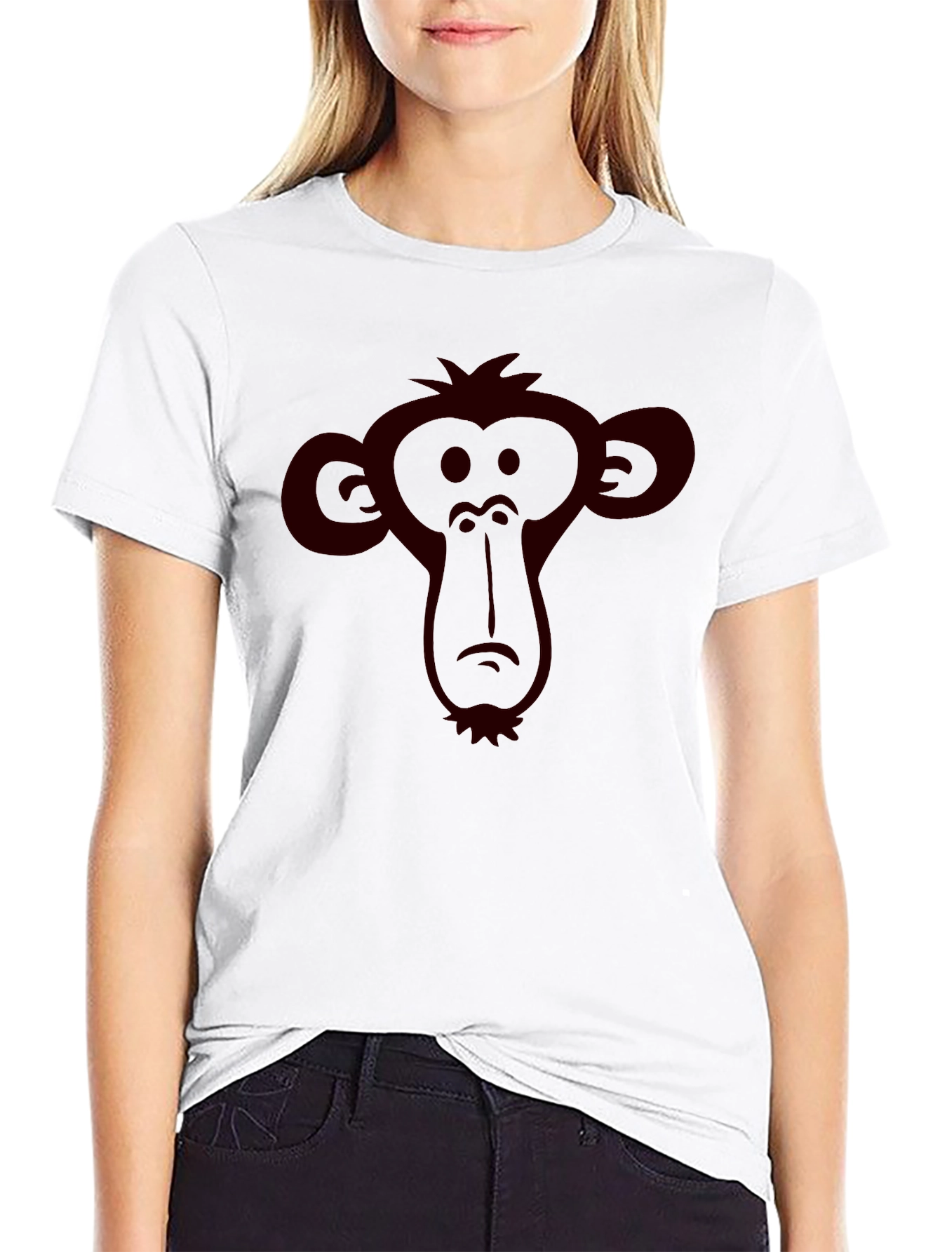 Monkey Face Graphic Tee - Black Crew Neck T-Shirt