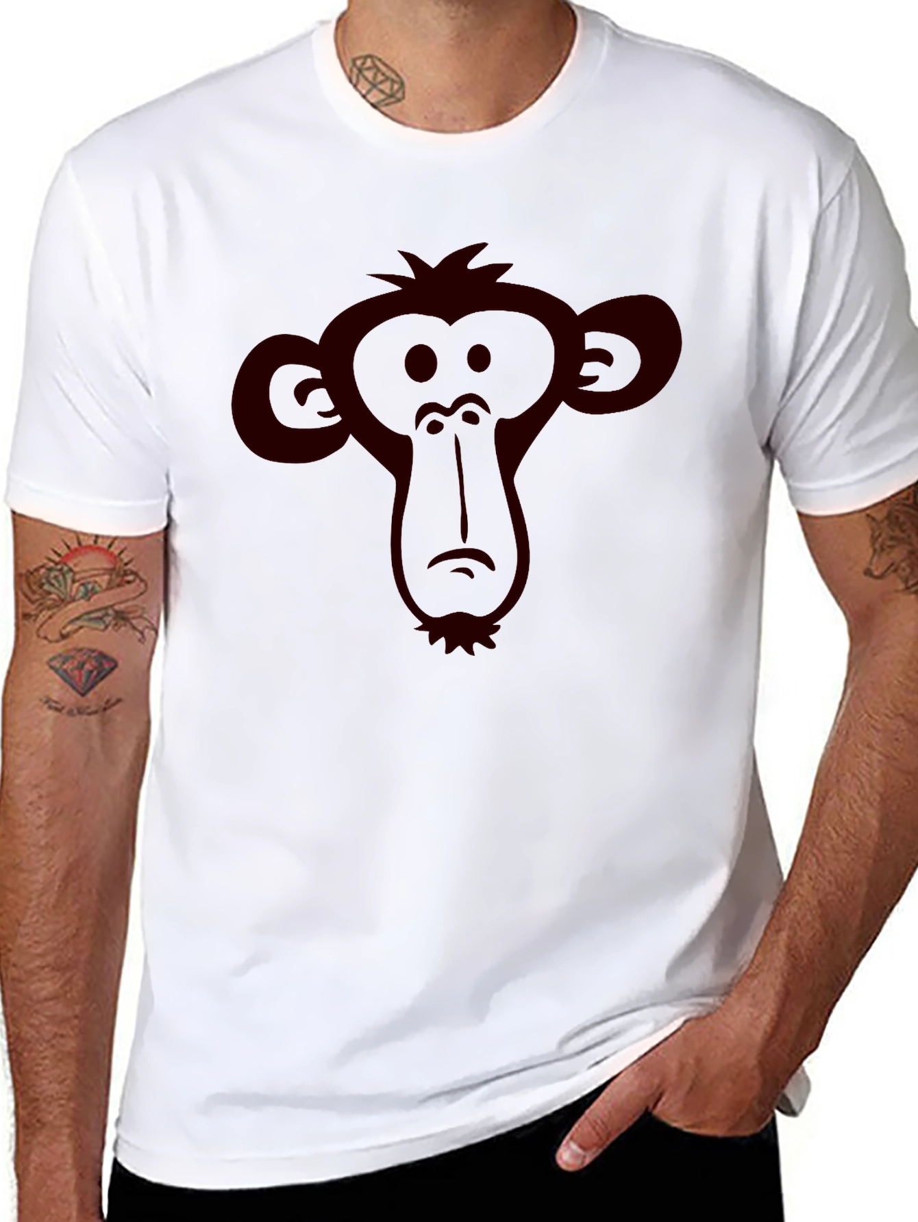 Monkey Face Graphic Tee - Black Crew Neck T-Shirt