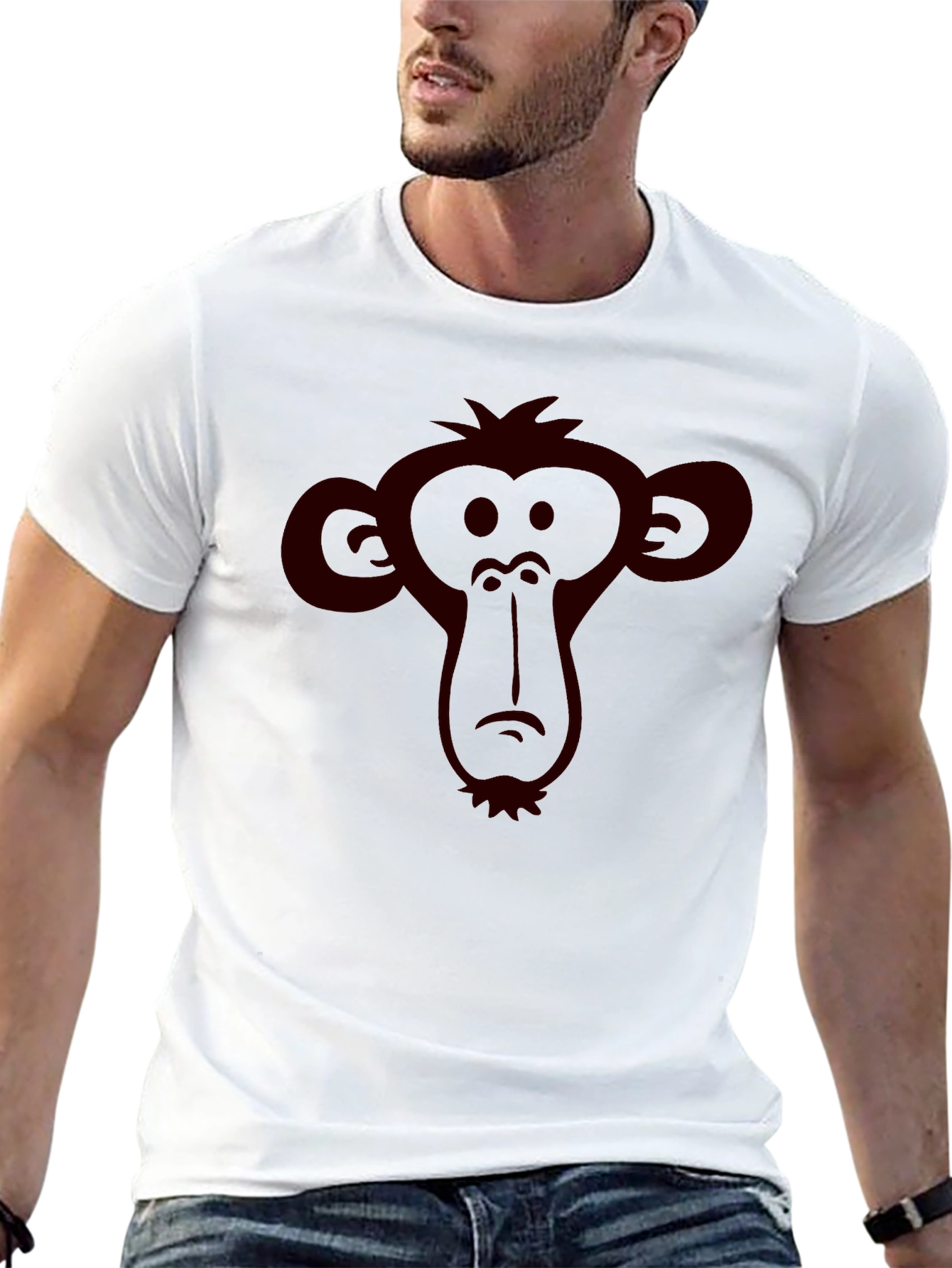 Monkey Face Graphic Tee - Black Crew Neck T-Shirt