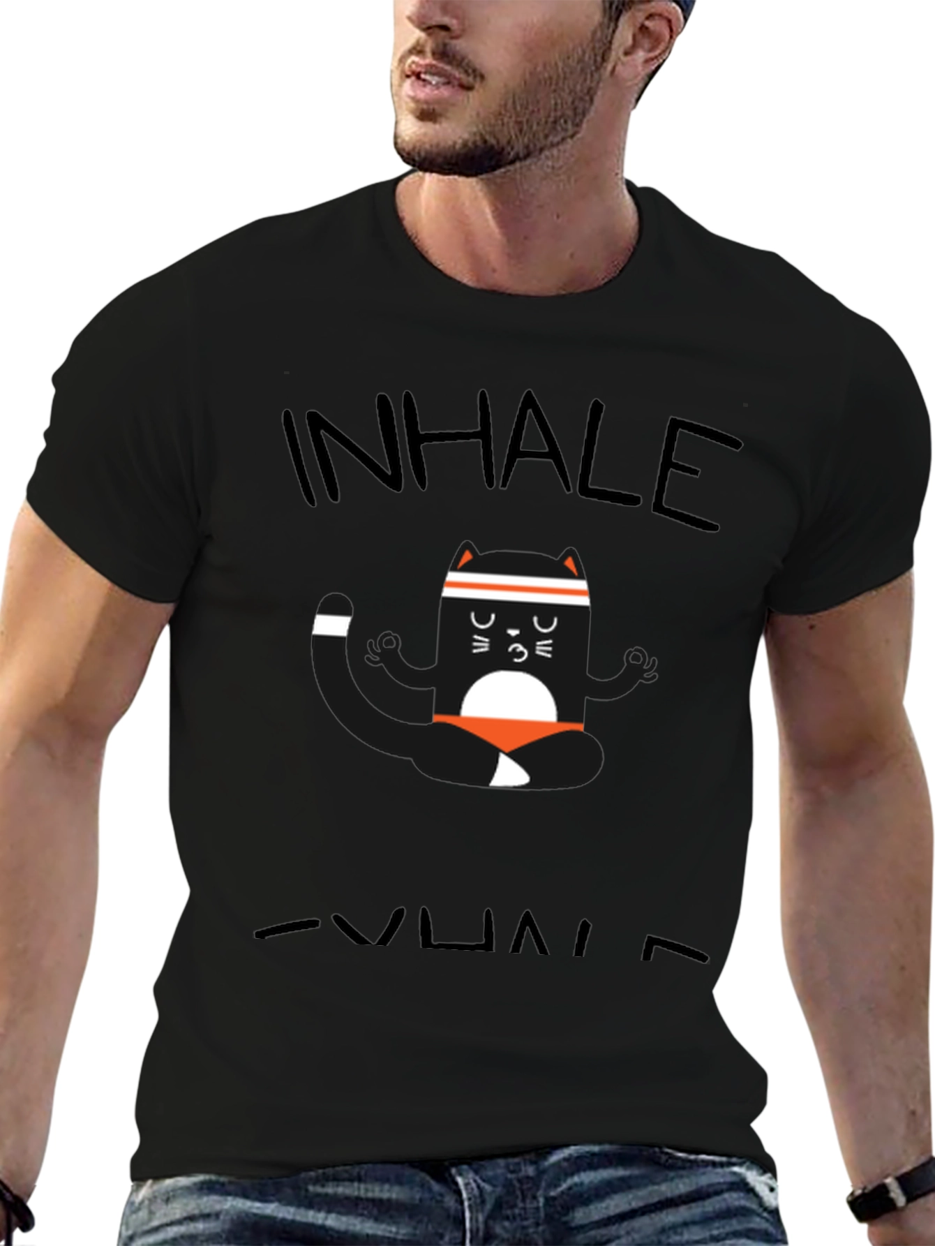 Inhale Exhale Yoga Cat Black T-Shirt