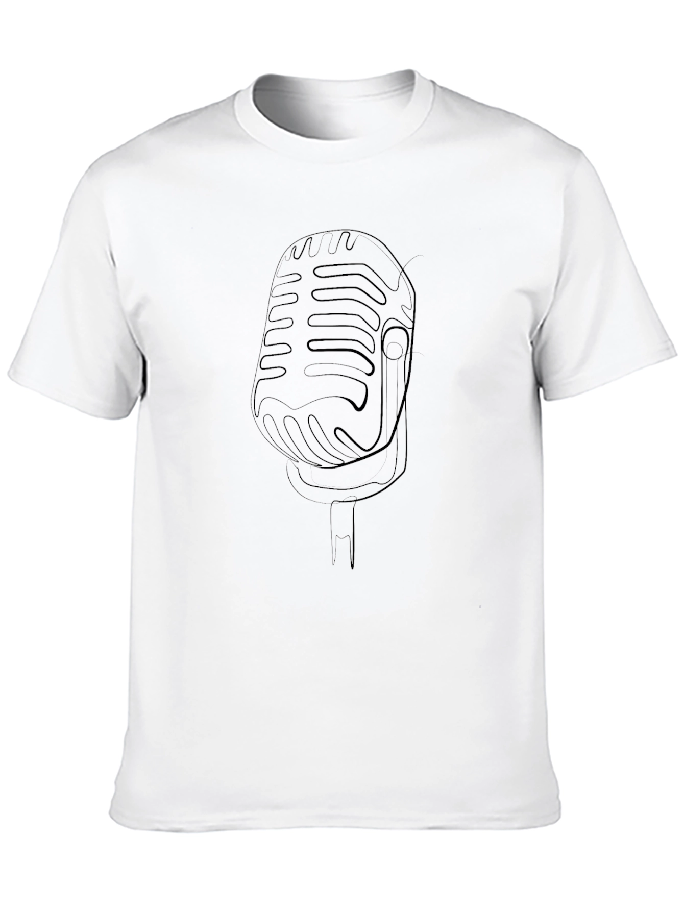 Retro Microphone Line Art Black T-Shirt