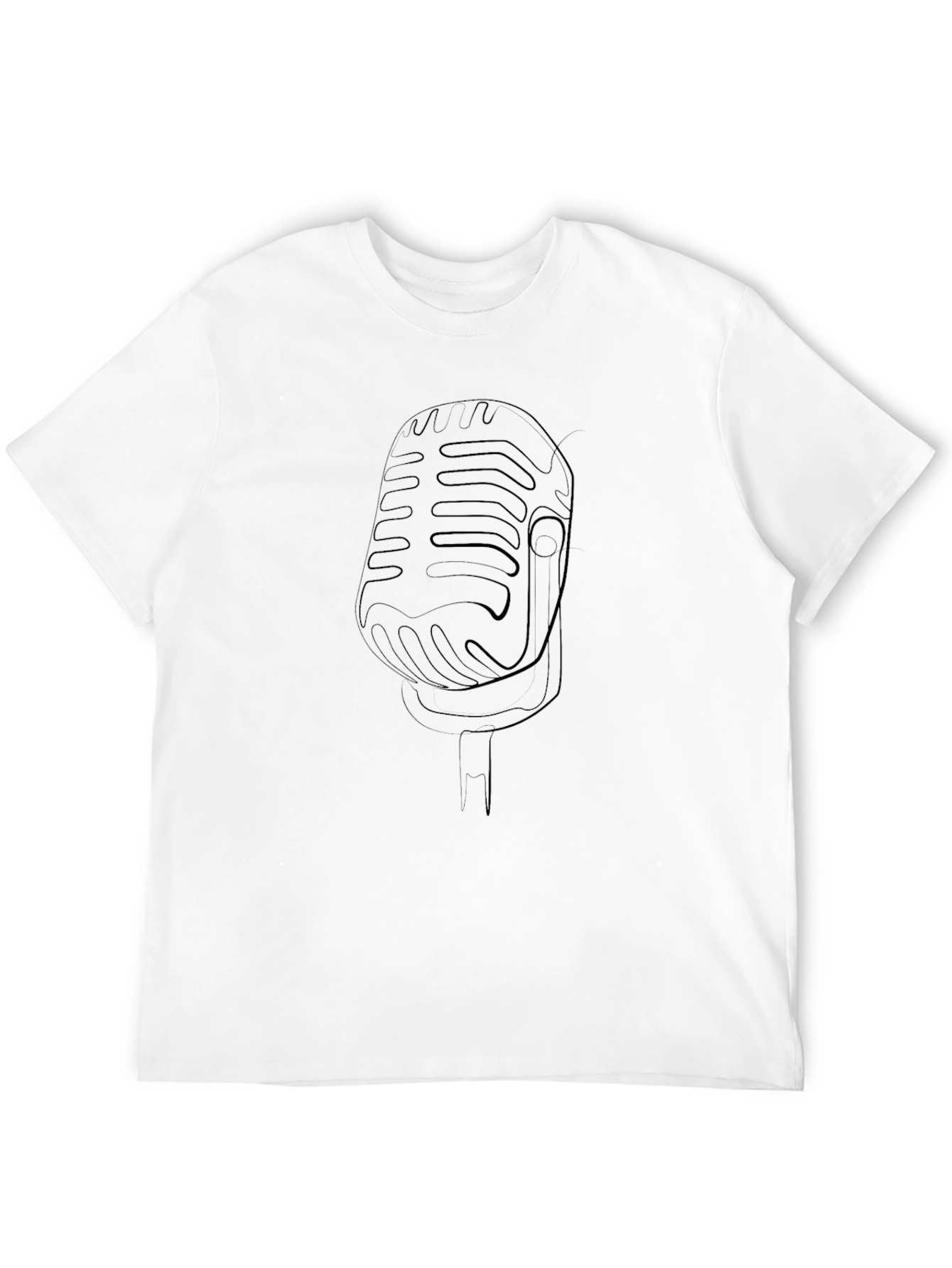 Retro Microphone Line Art Black T-Shirt