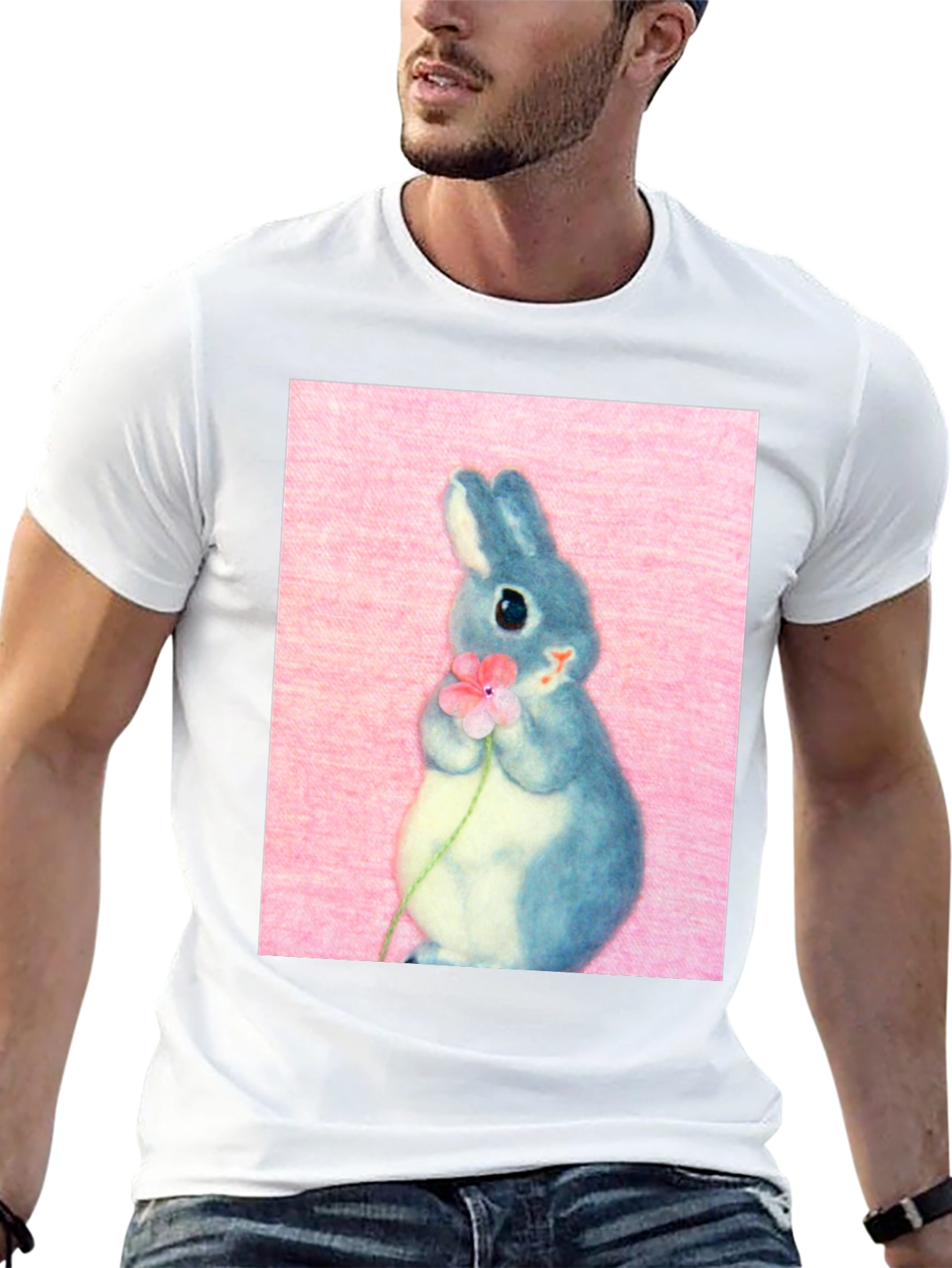 Cute Bunny Holding Flower Graphic Tee
