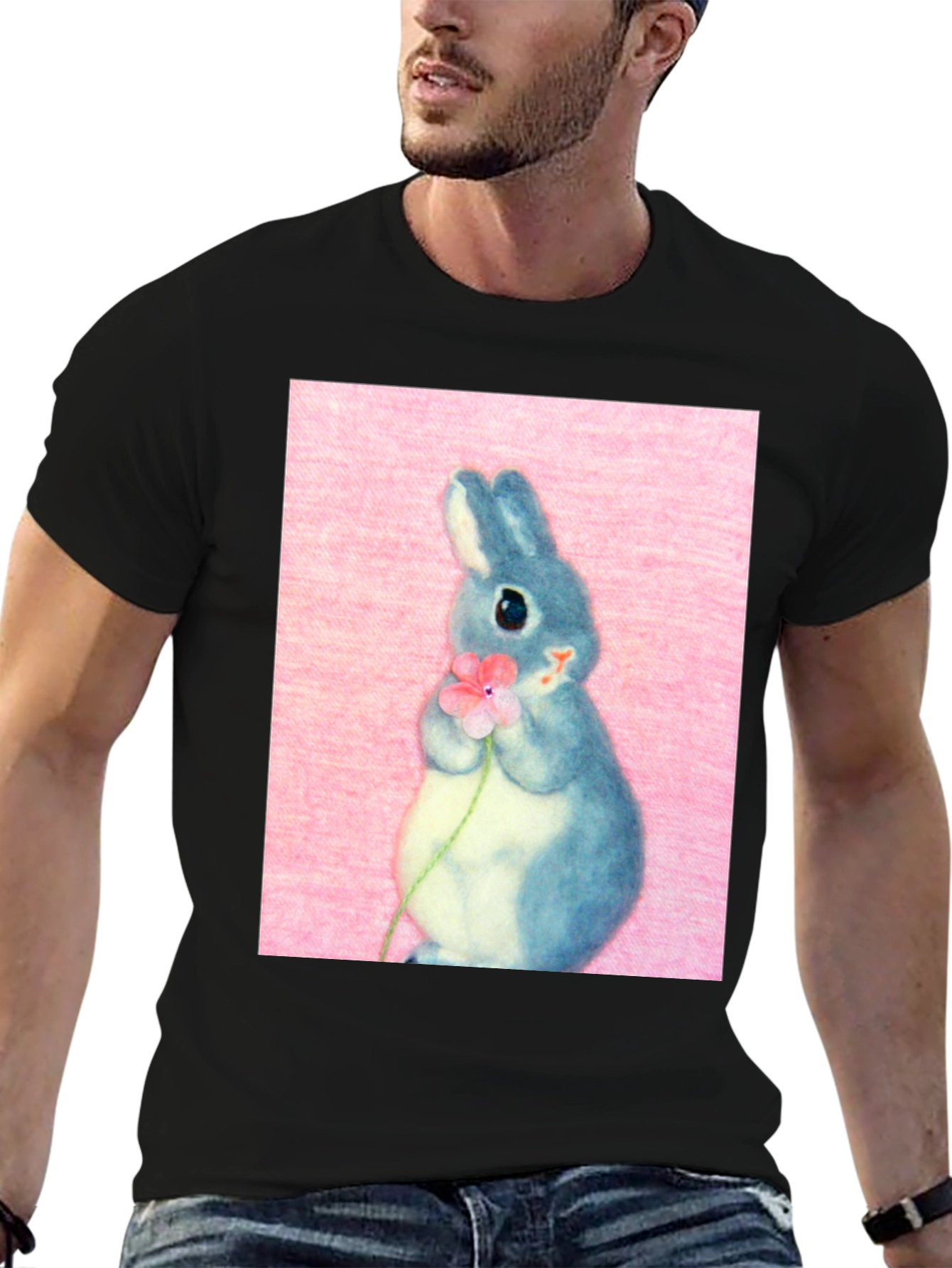 Cute Bunny Holding Flower Graphic Tee