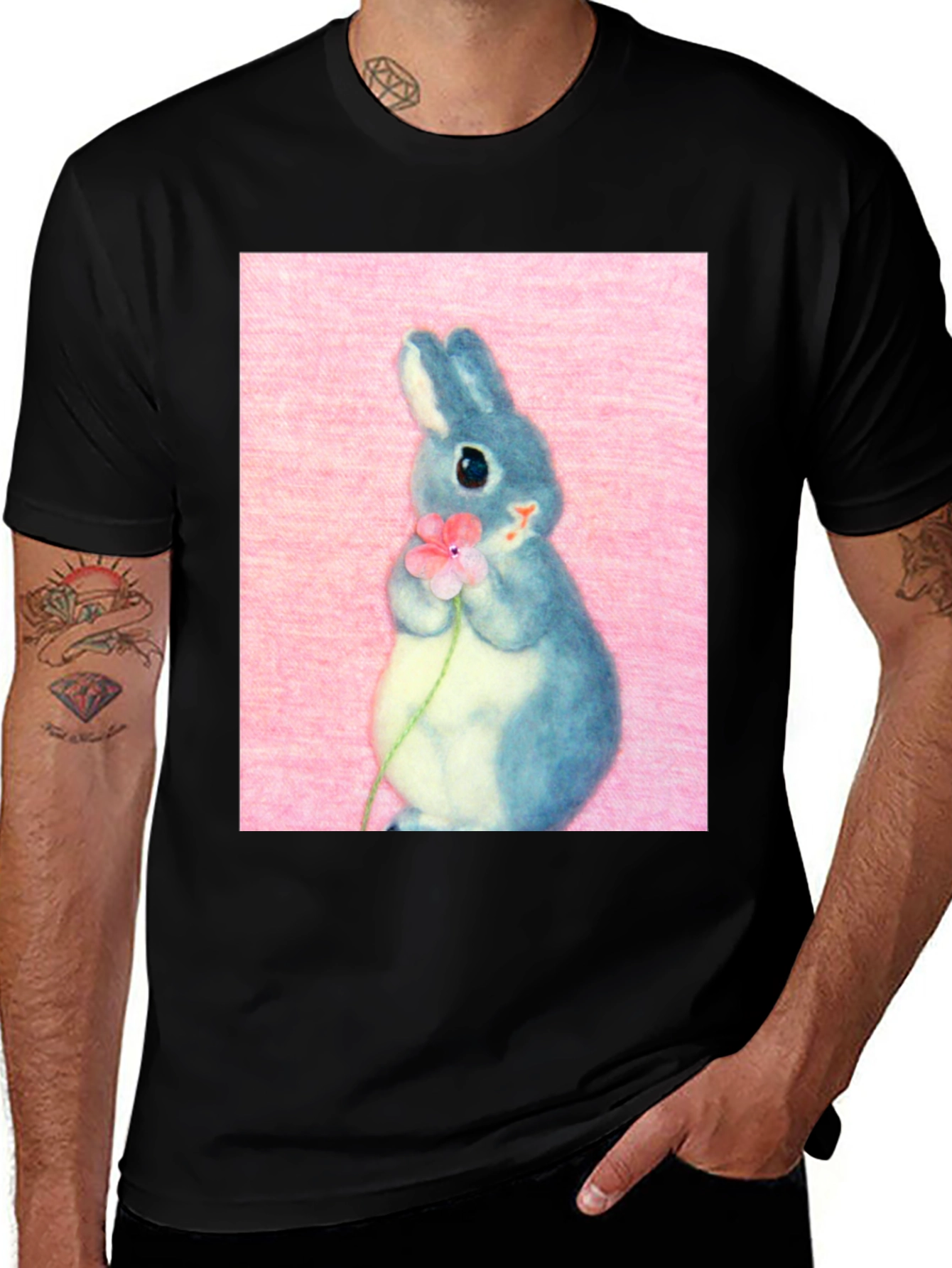 Cute Bunny Holding Flower Graphic Tee